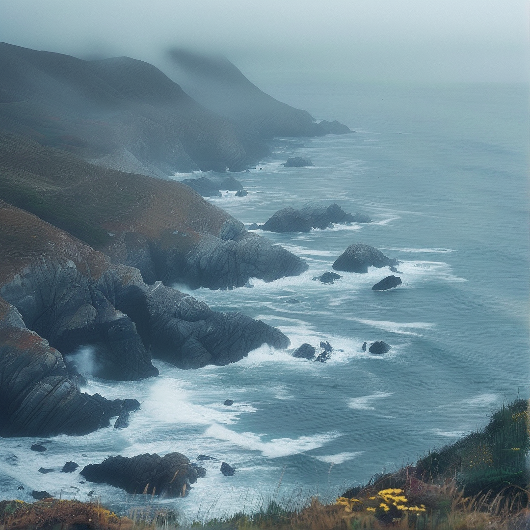Misty Coastal Cliffs