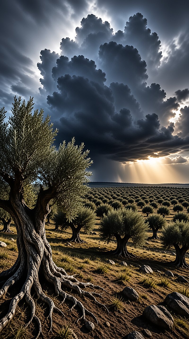 Dramatic Sky Over Olive Grove