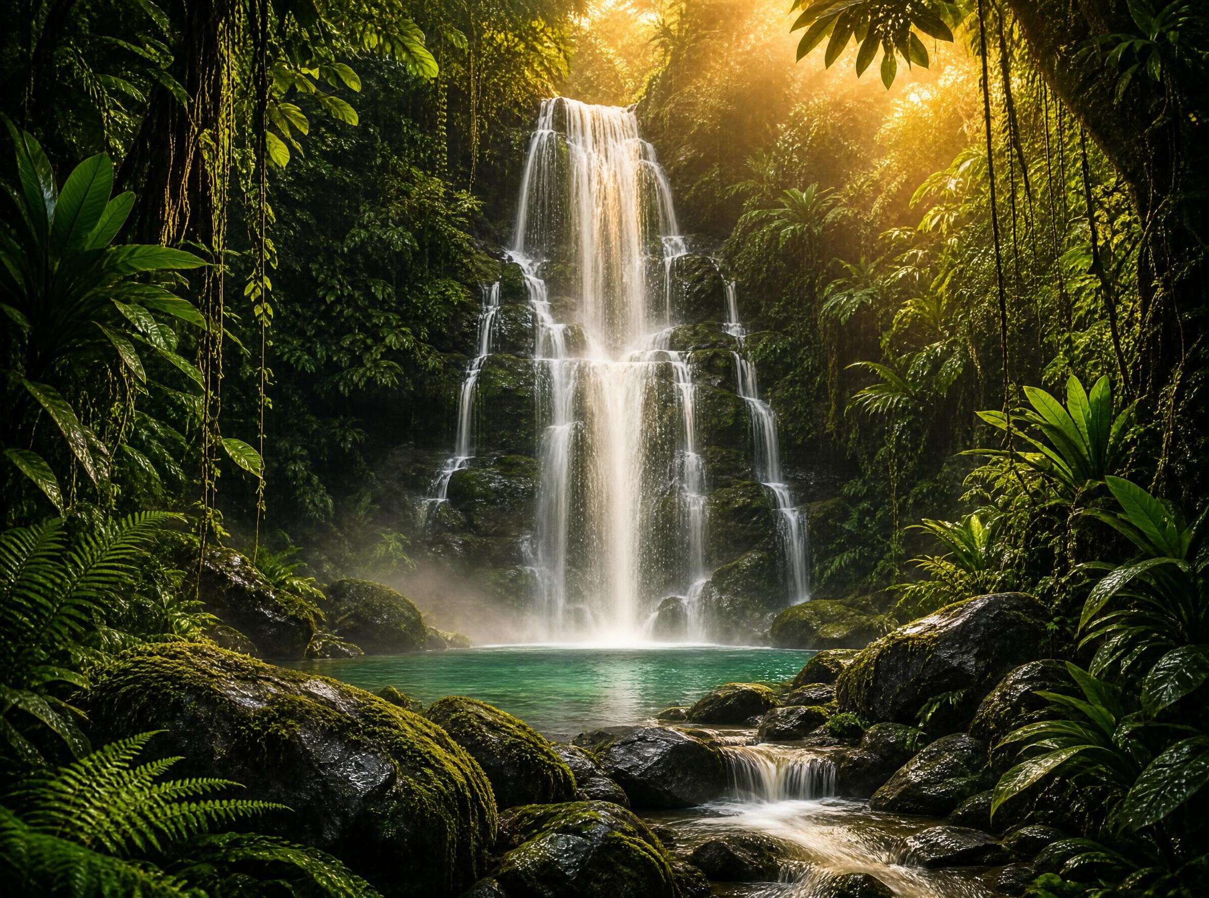 Tropical Waterfall in Rainforest