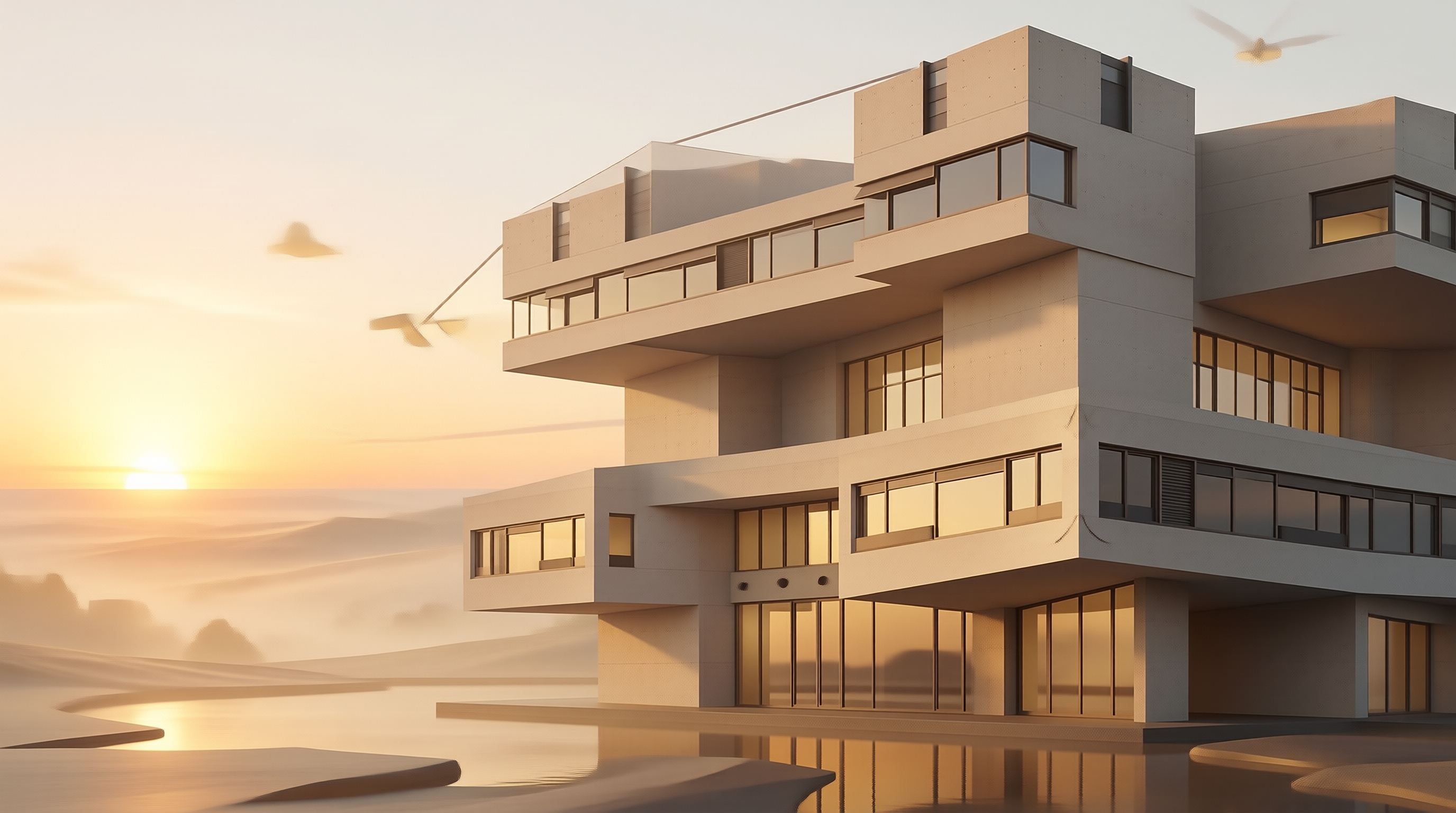 Modern Building at Sunset