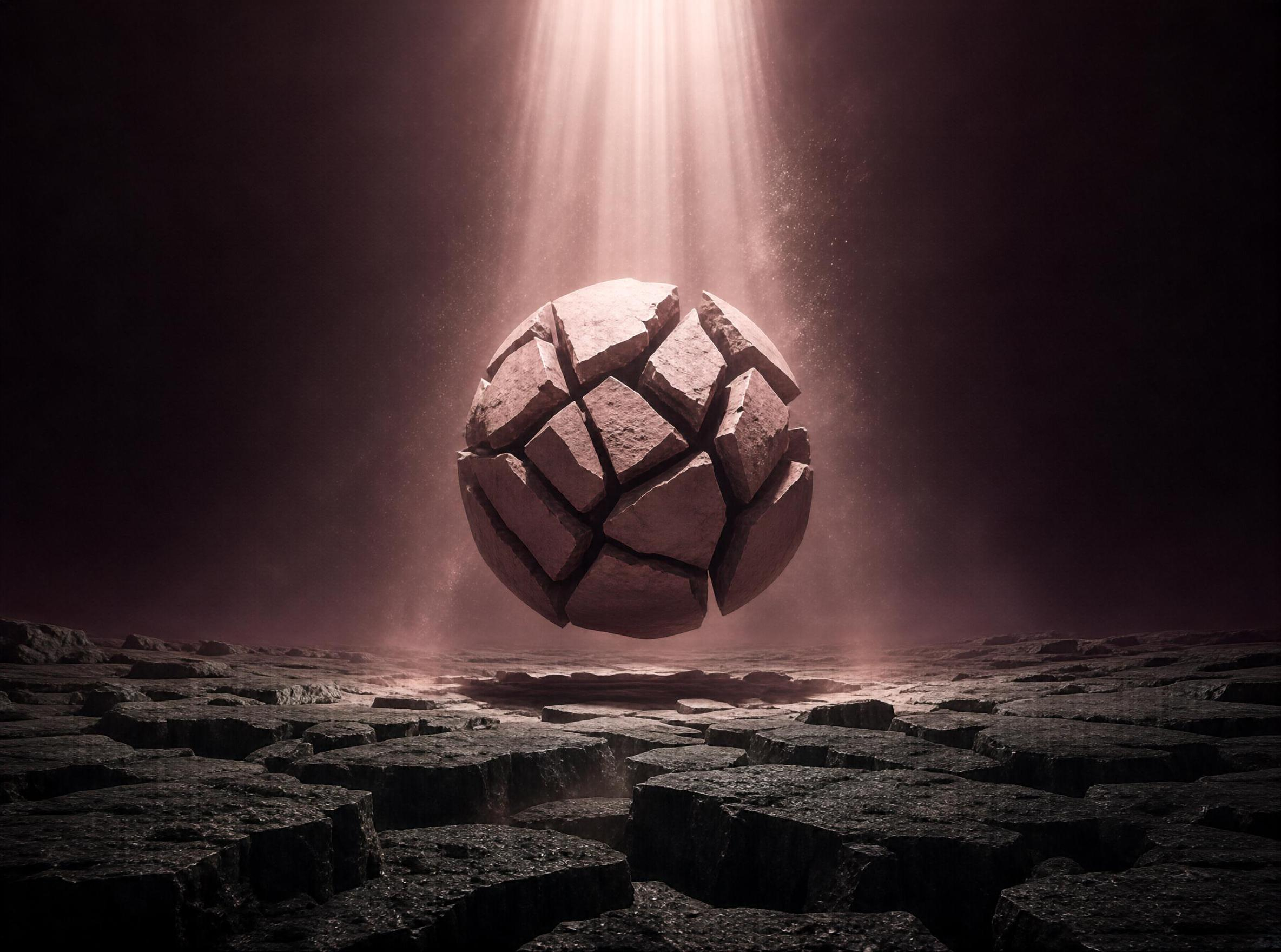 Floating Cracked Stone Sphere