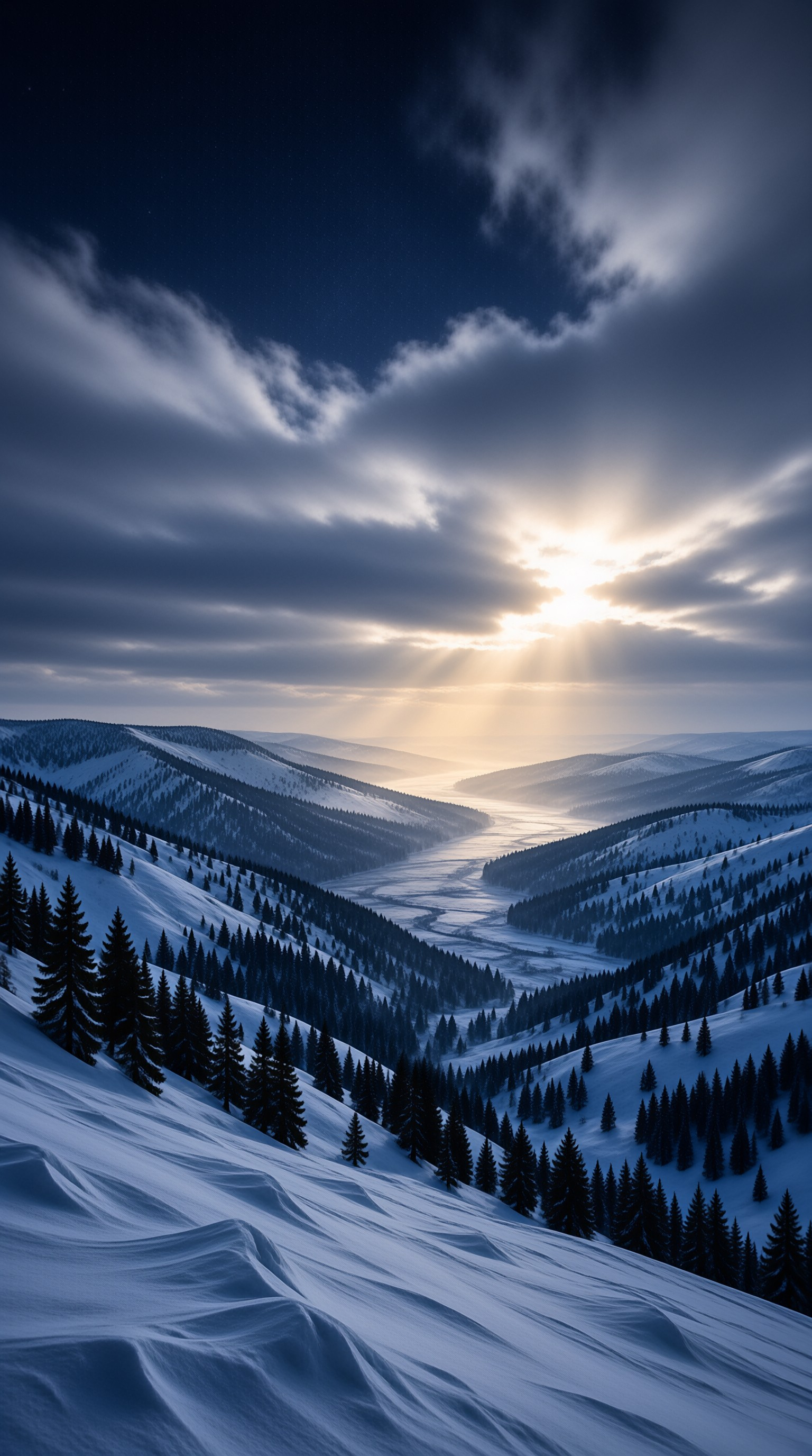 Sunlight Over Snowy Mountains