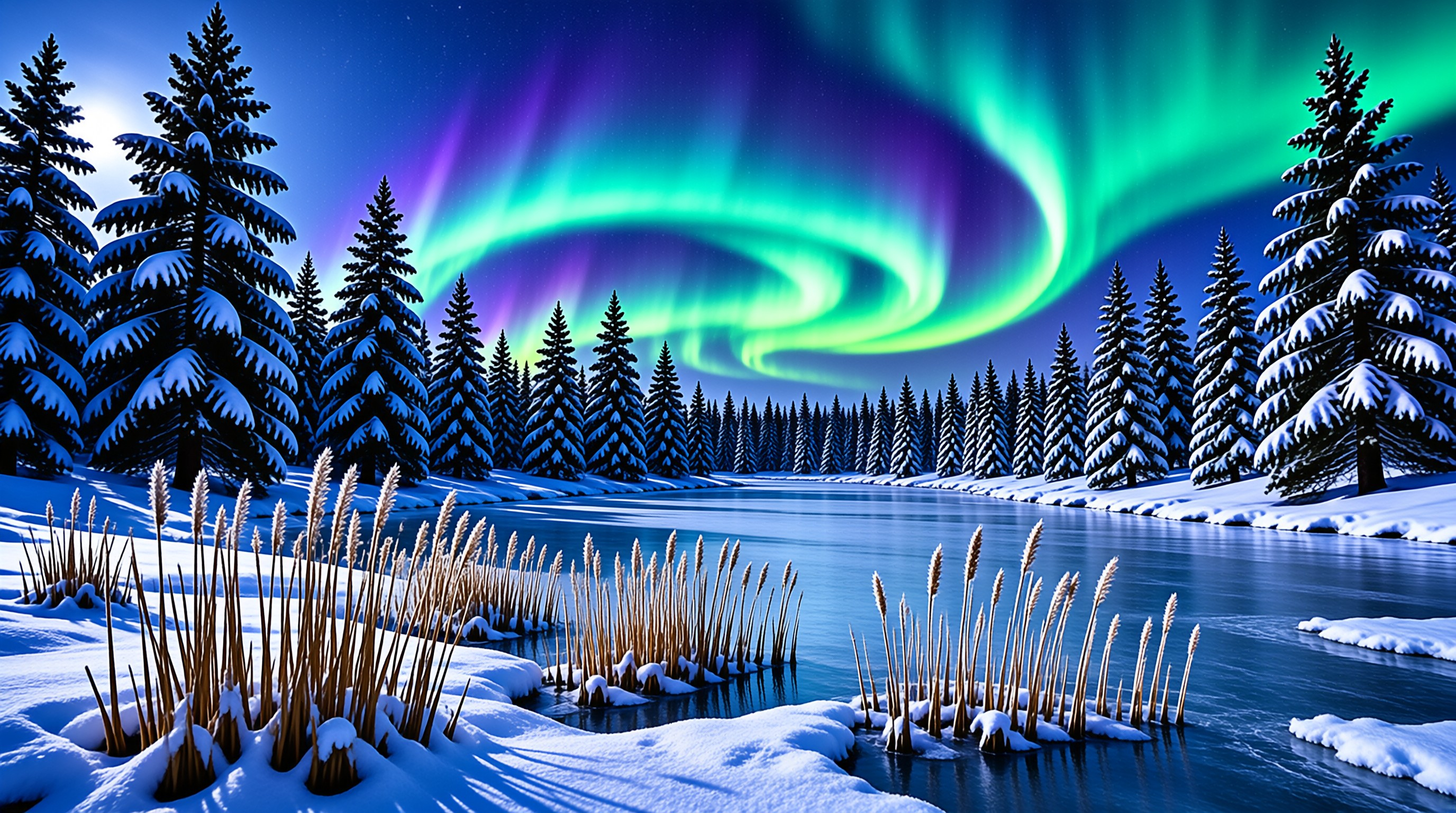 Aurora over Frozen Lake