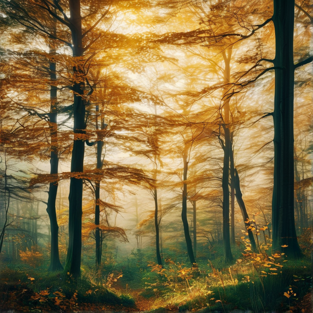 Sunlit Autumn Forest