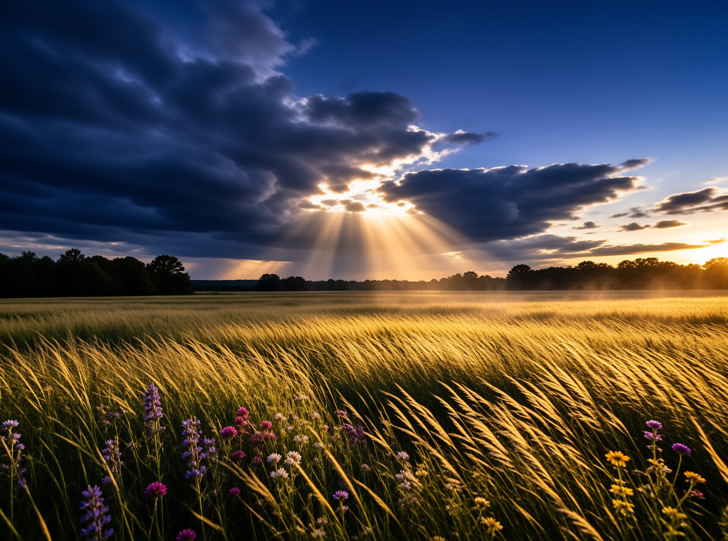 Sun Rays Over Golden Field