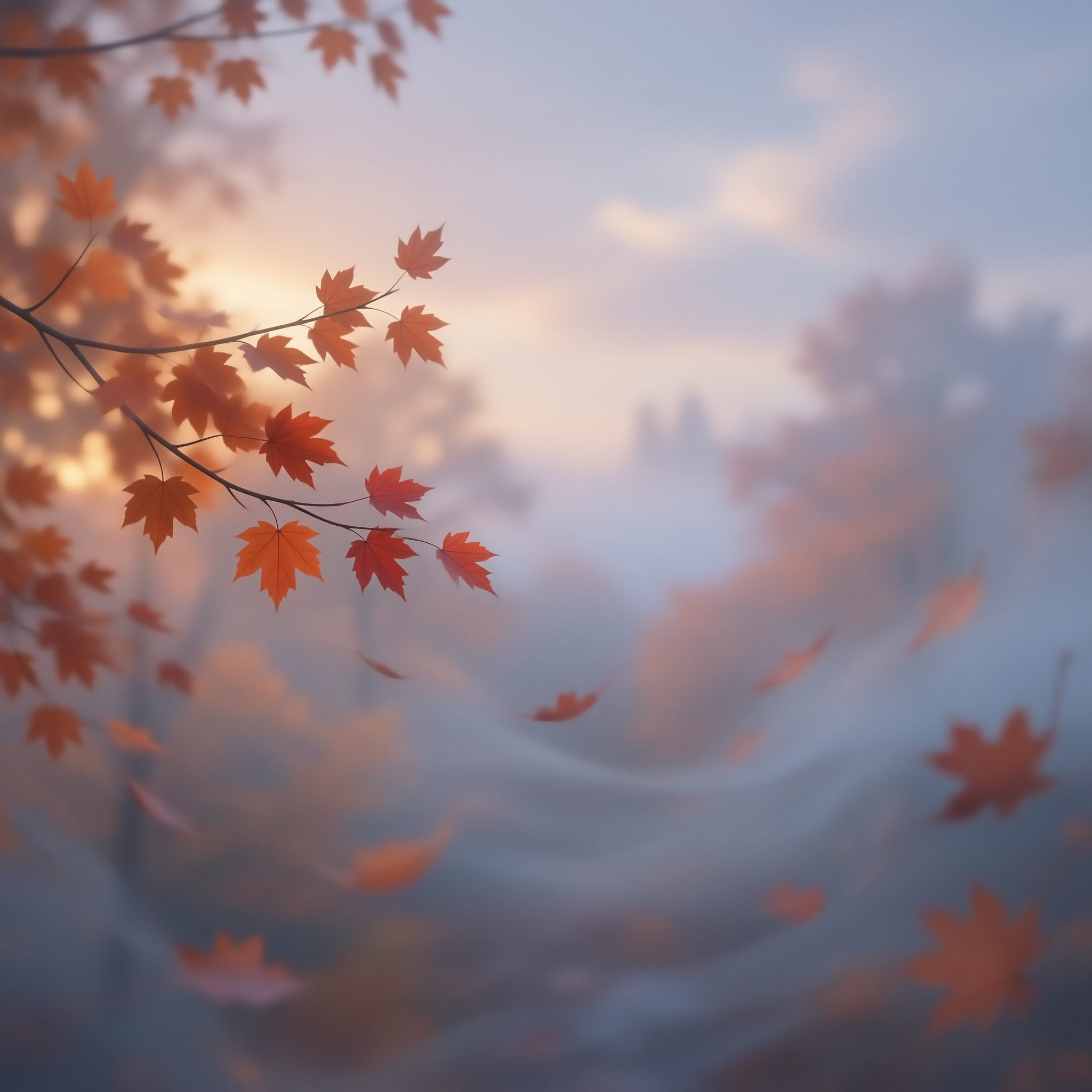 Misty Autumn Maple Leaves