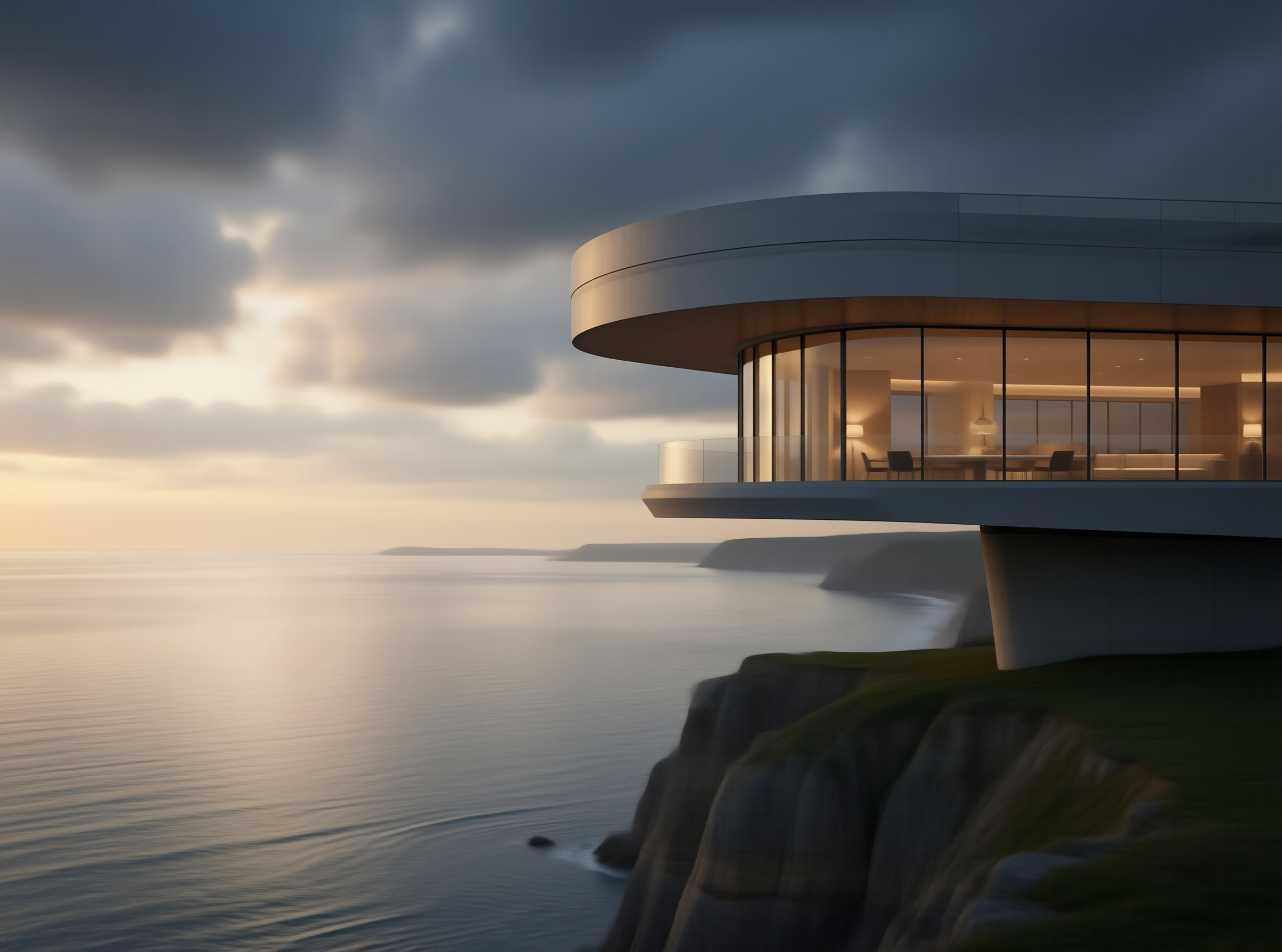 Modern Cliff House at Dusk