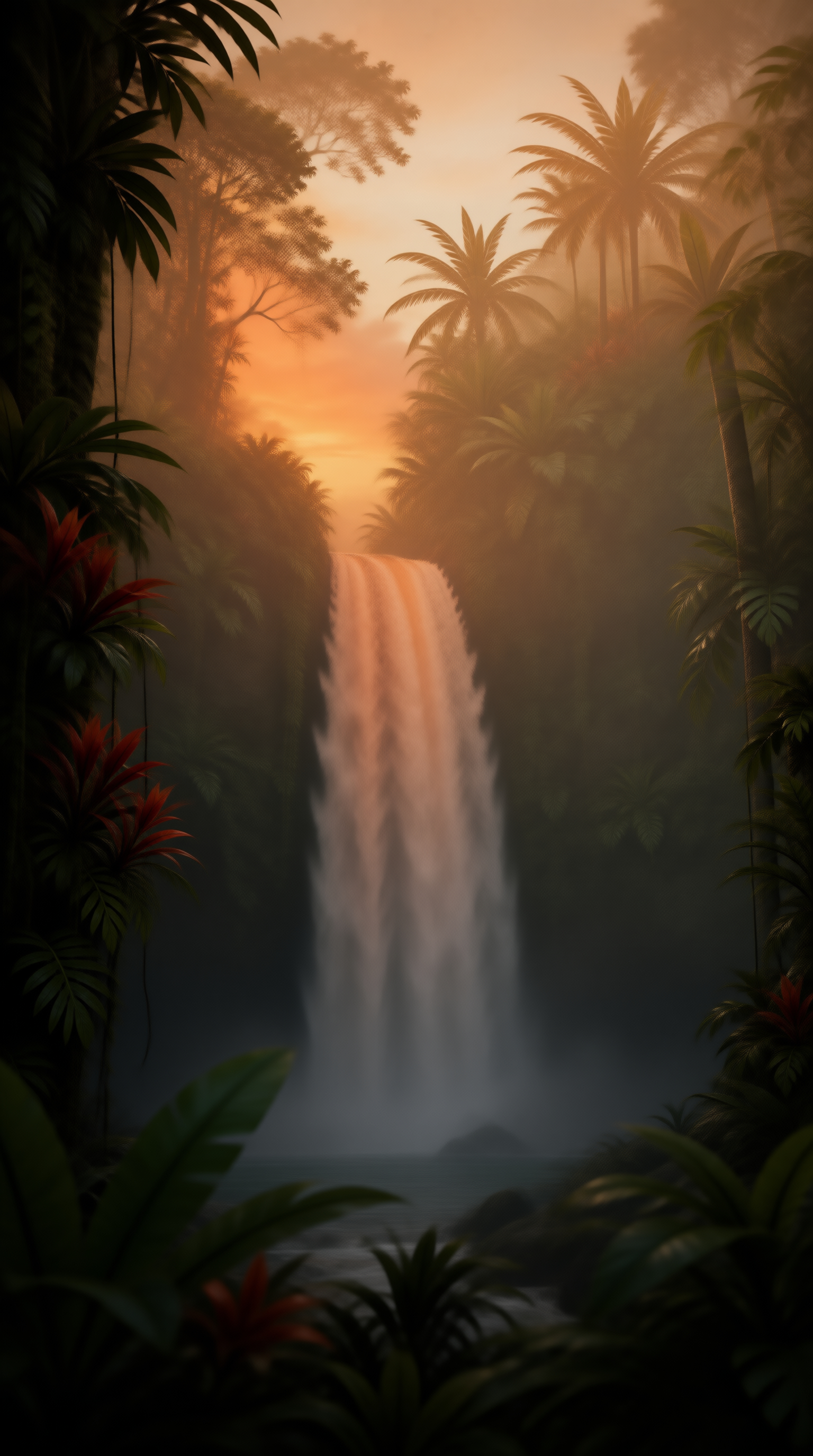 Tropical Waterfall Sunset