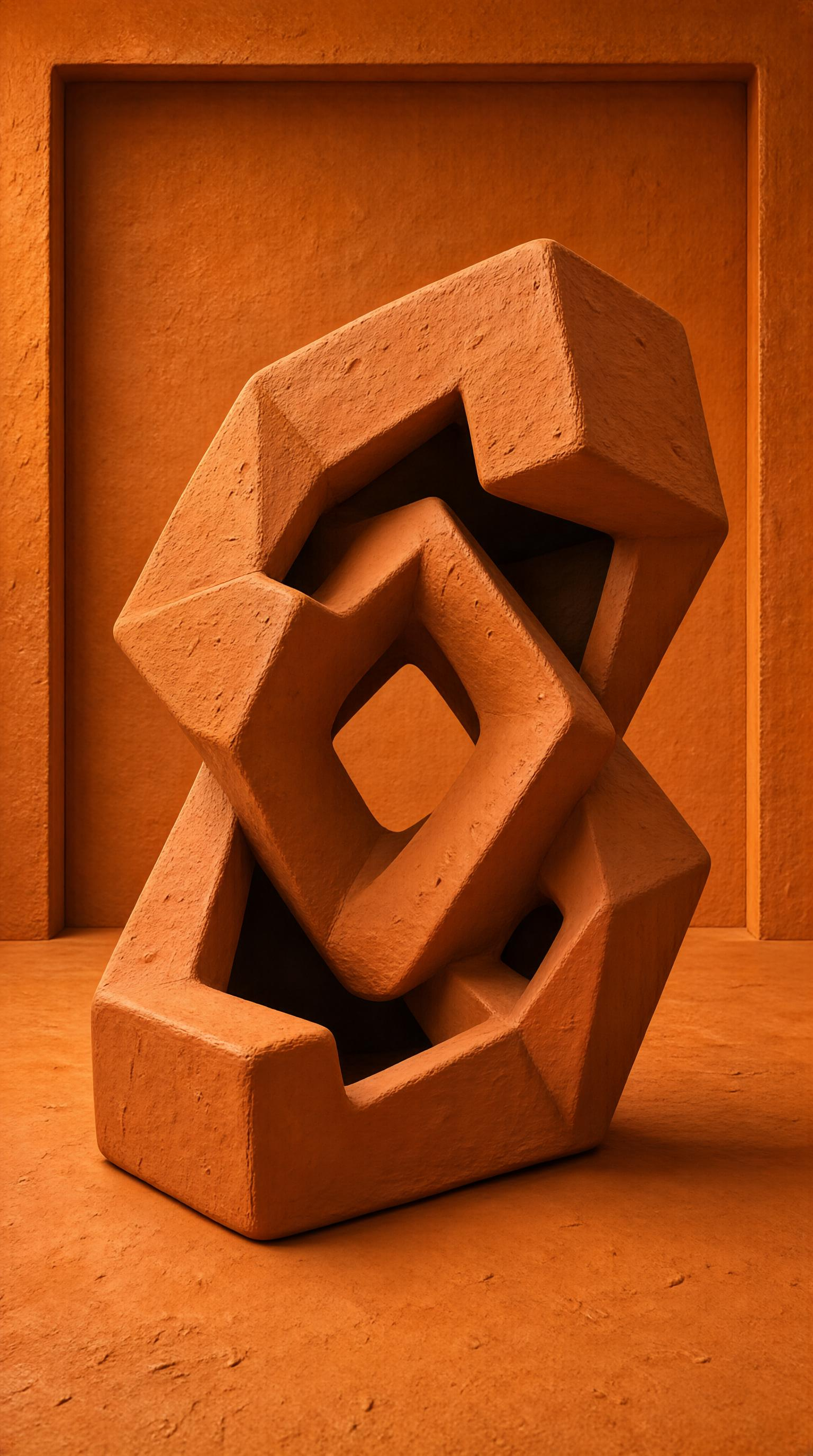 Abstract Terracotta Geometric Sculpture
