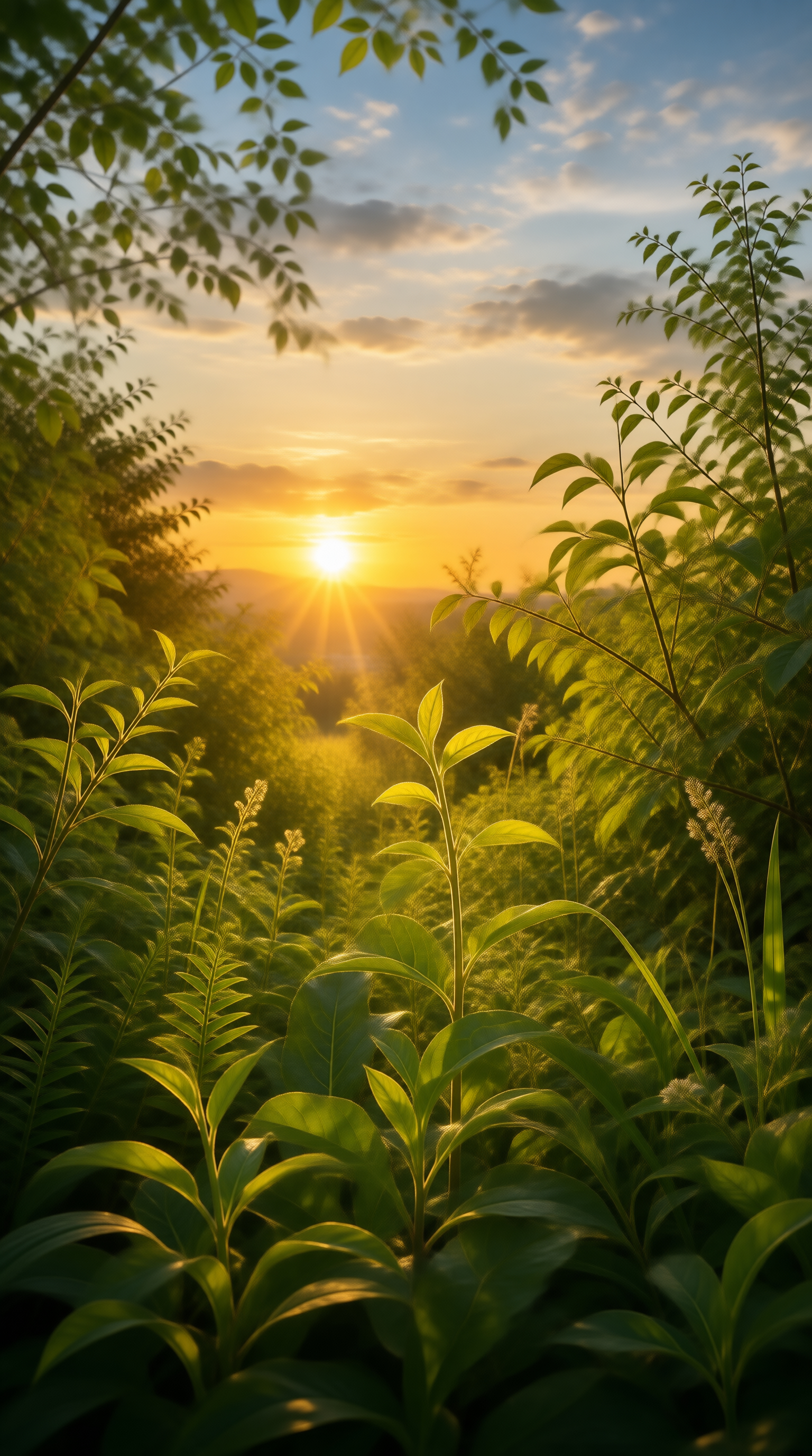 Golden Sunrise Over Green Foliage
