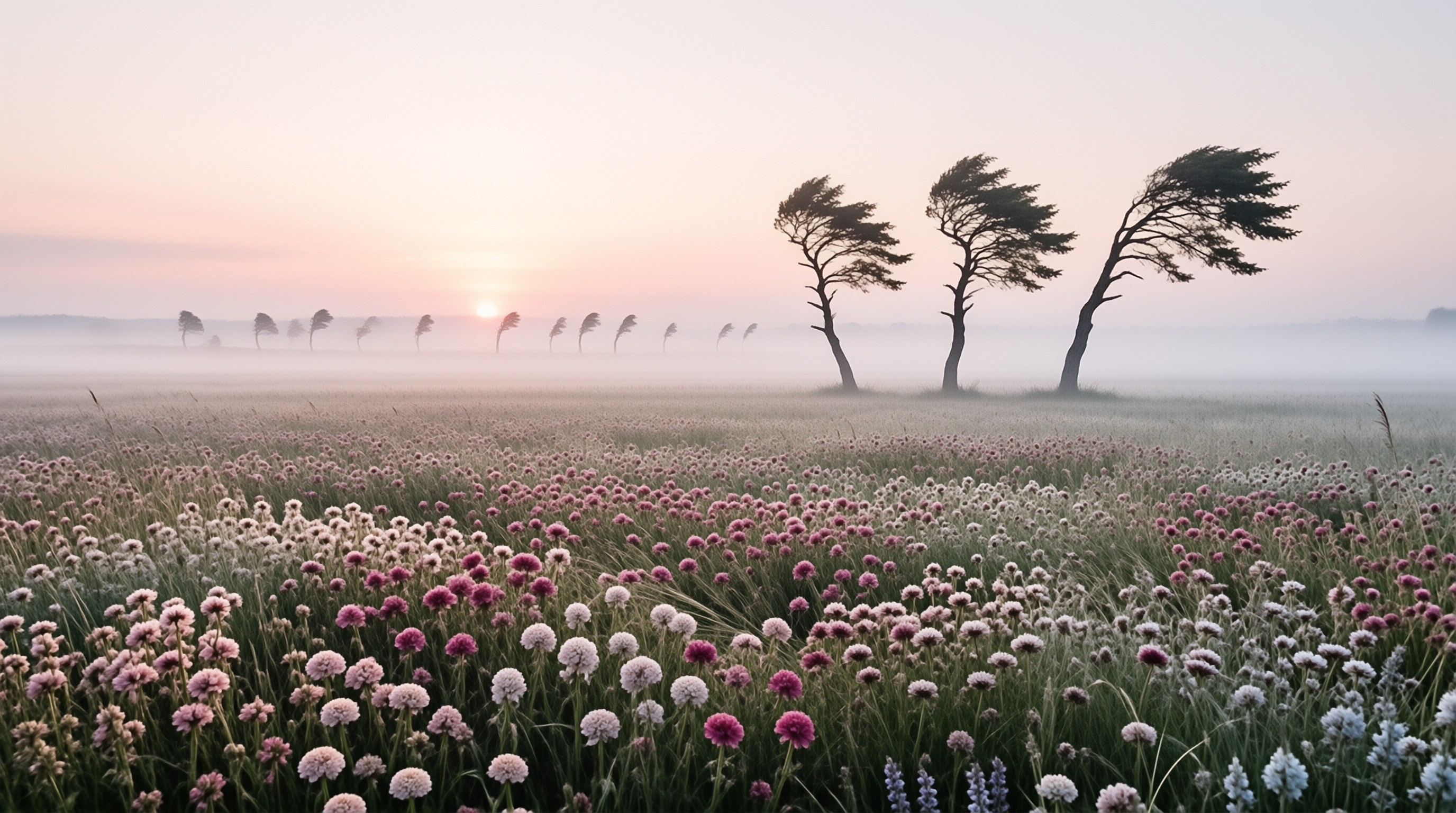 Misty Sunrise Meadow