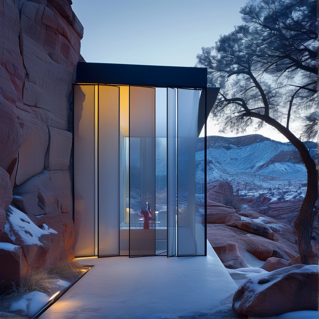 Modern Glass Pavilion in Snow