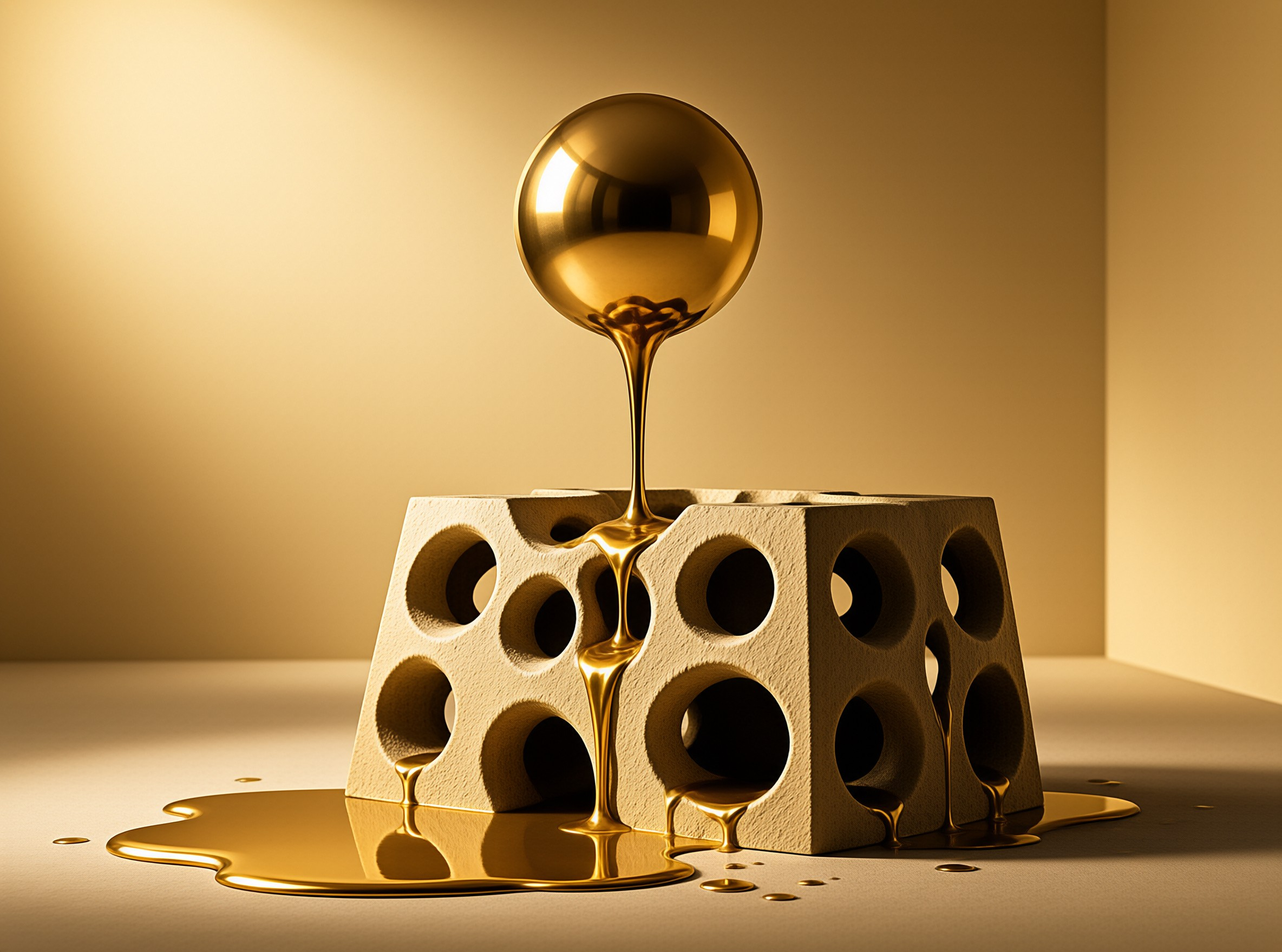Melting Gold Sphere on Cube