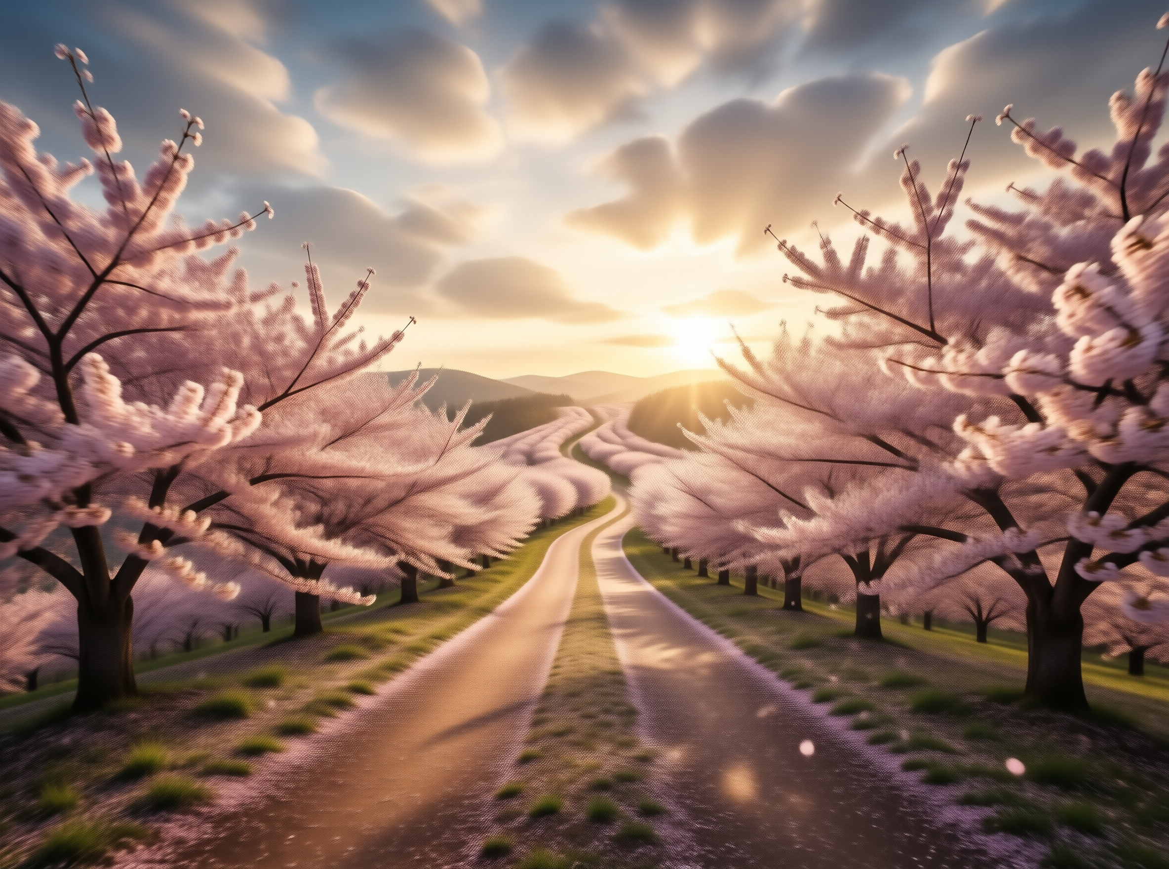 Cherry Blossom Road at Sunset