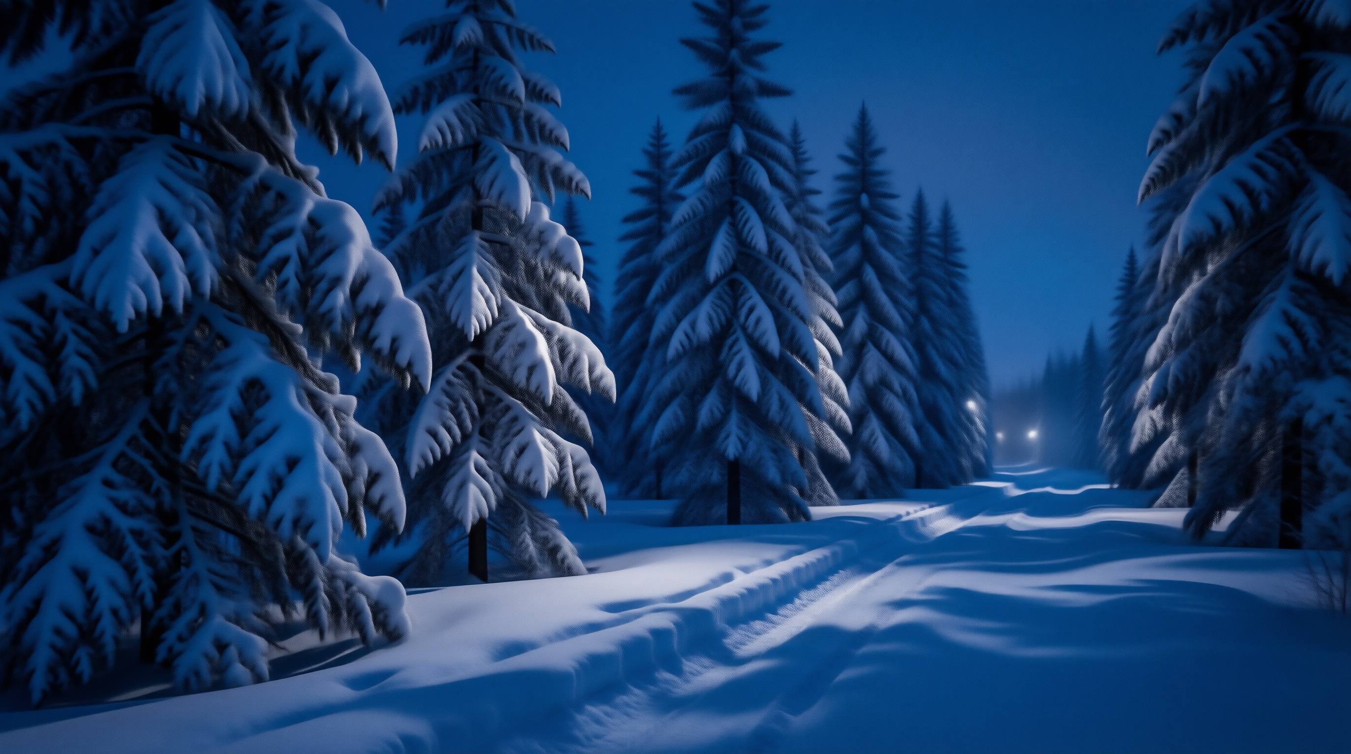 Snowy Forest Path at Night
