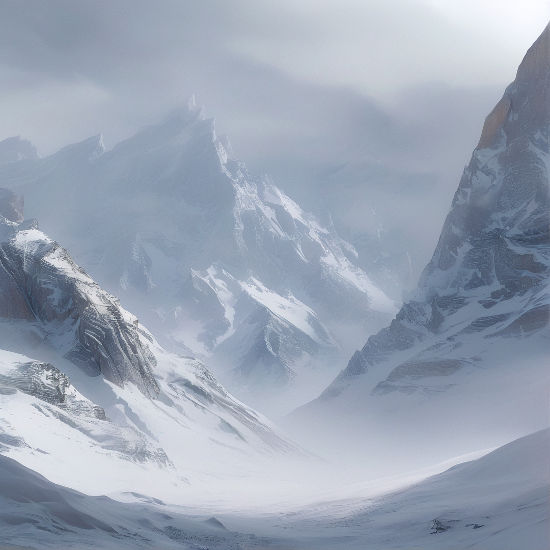 Misty Snowy Mountain Peaks