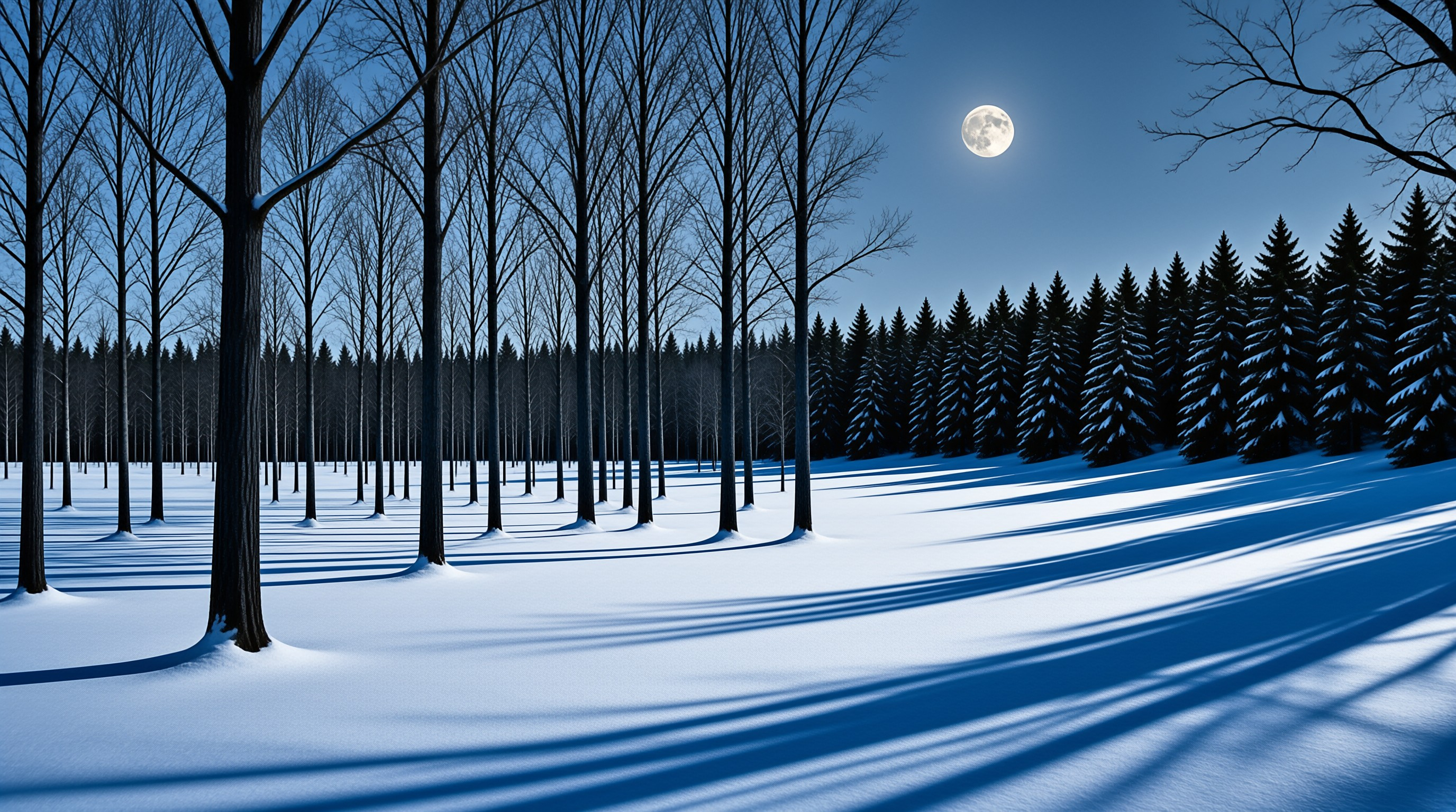 Snowy Night Forest with Moon