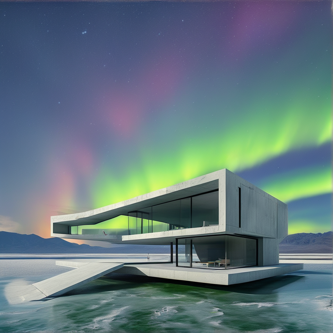 Modern House Under Aurora