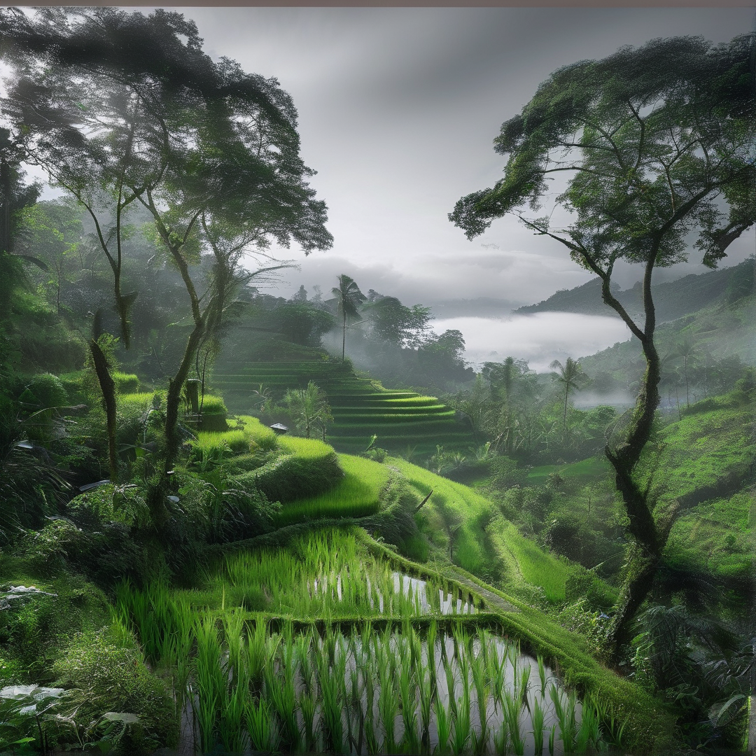 Misty Terraced Rice Fields