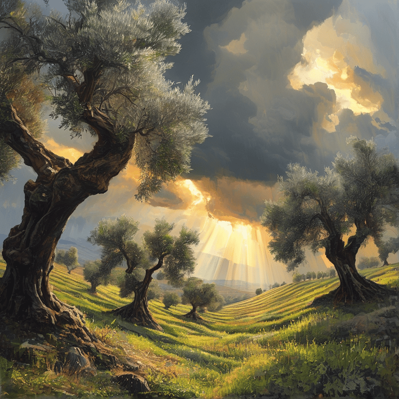 Golden Rays Over Olive Grove