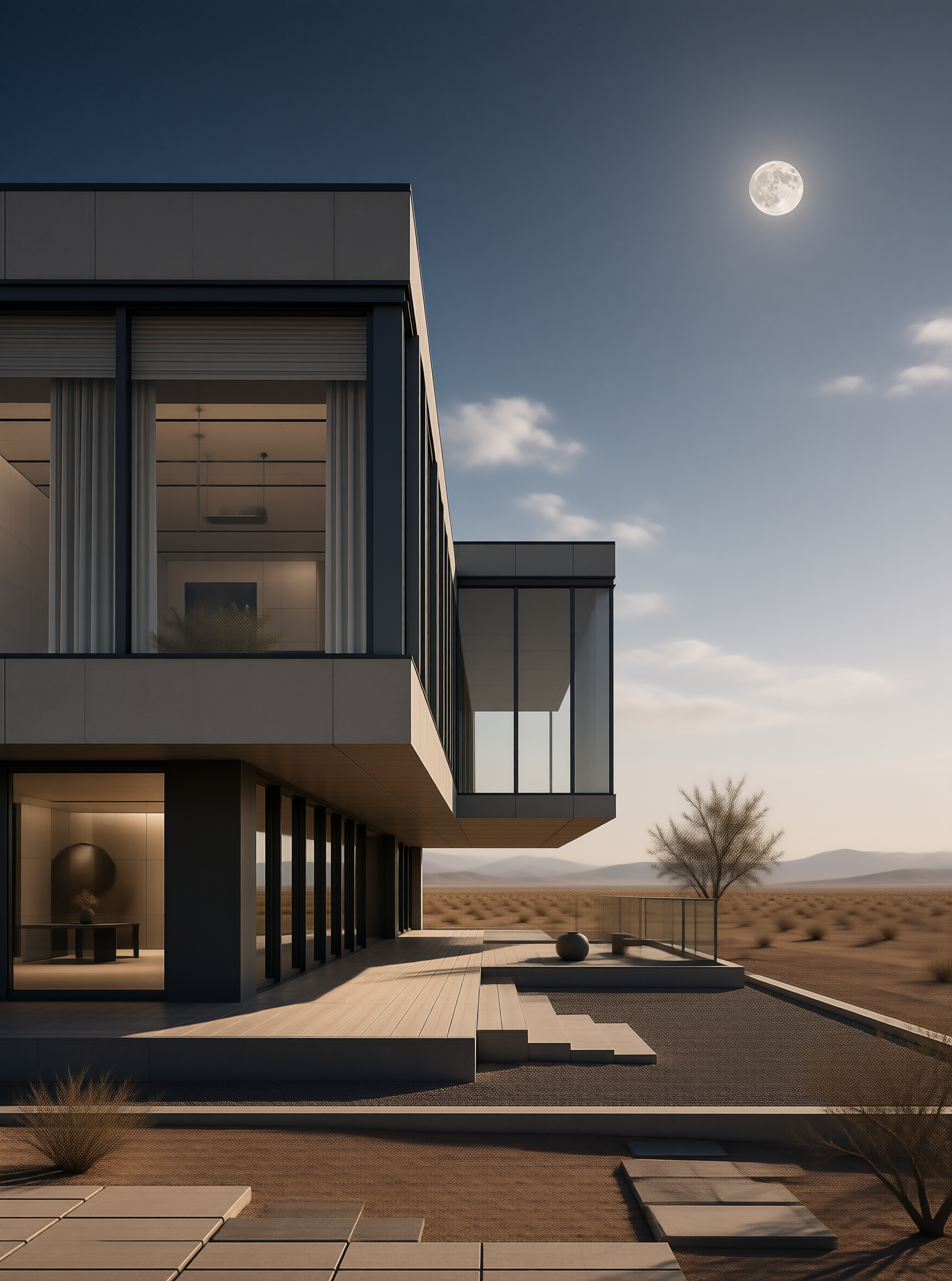 Desert Villa at Moonlit Dusk
