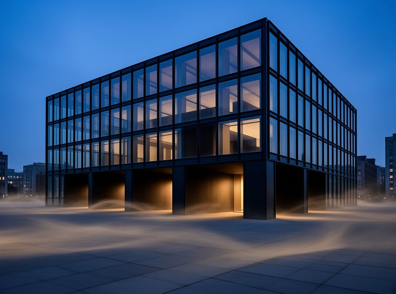 Modern Glass Office at Dusk