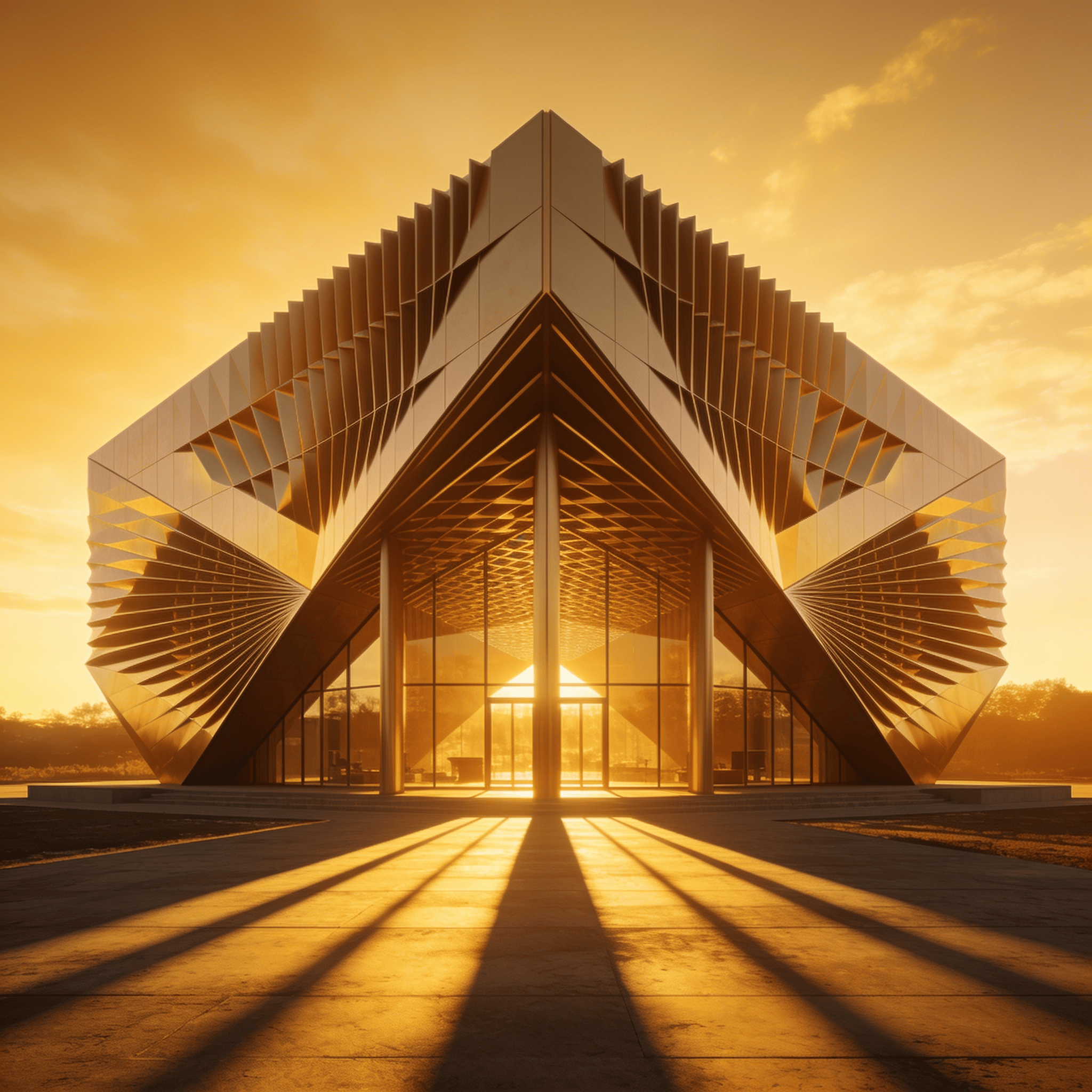 Pavilion with Parametric Facade — Golden Sunset