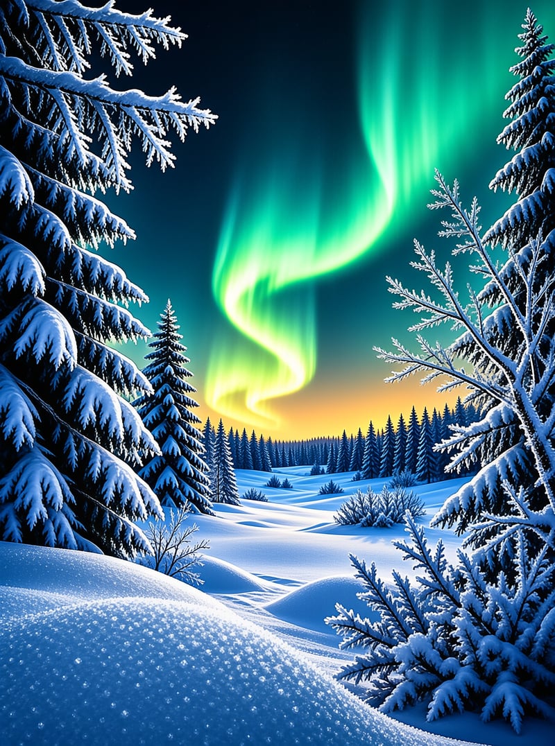 Snowy Aurora Night