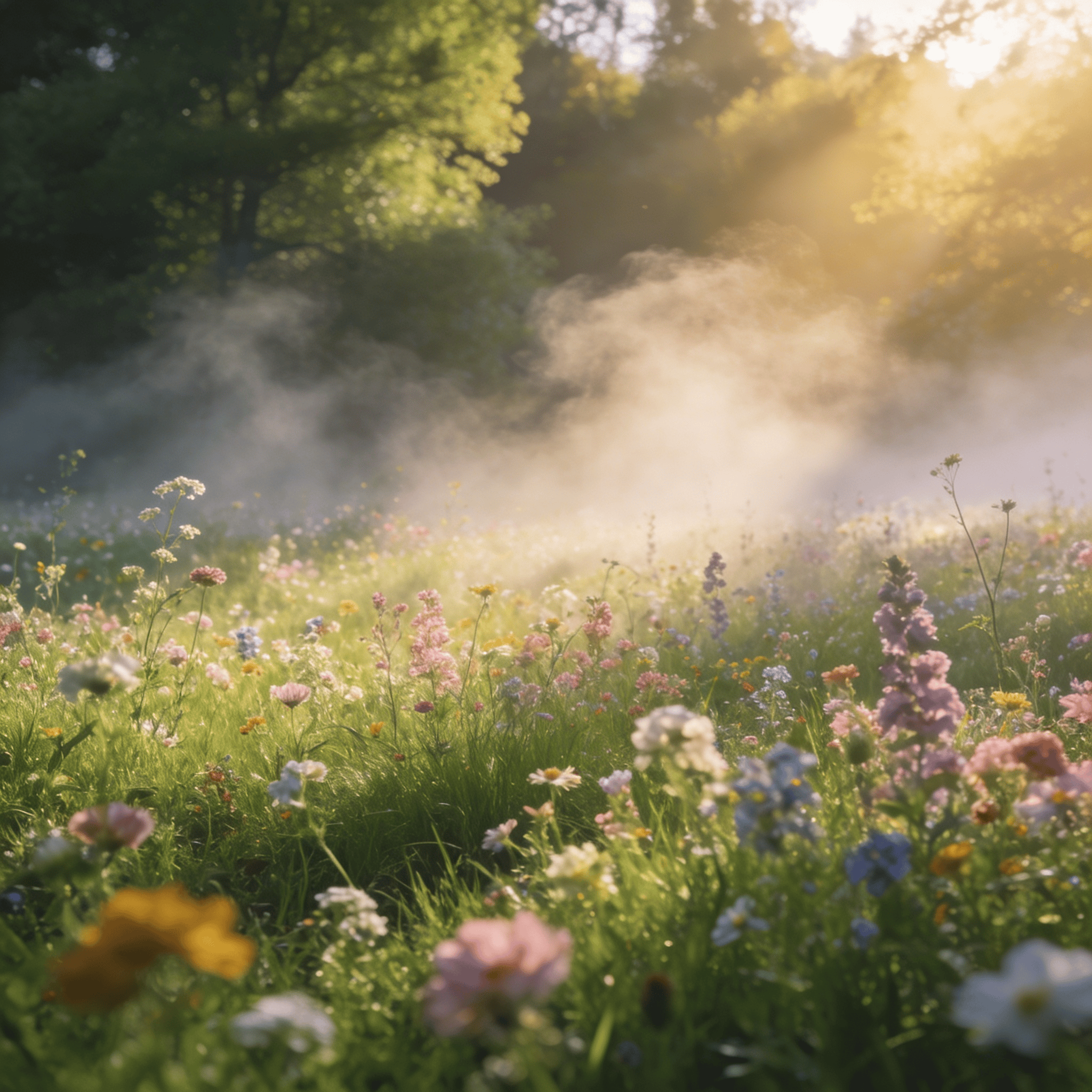 Wildflower Meadow in Morning Mist