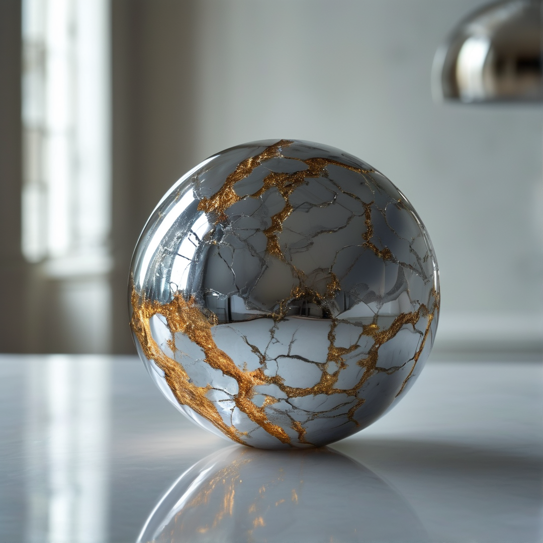 Gold Veined Marble Sphere
