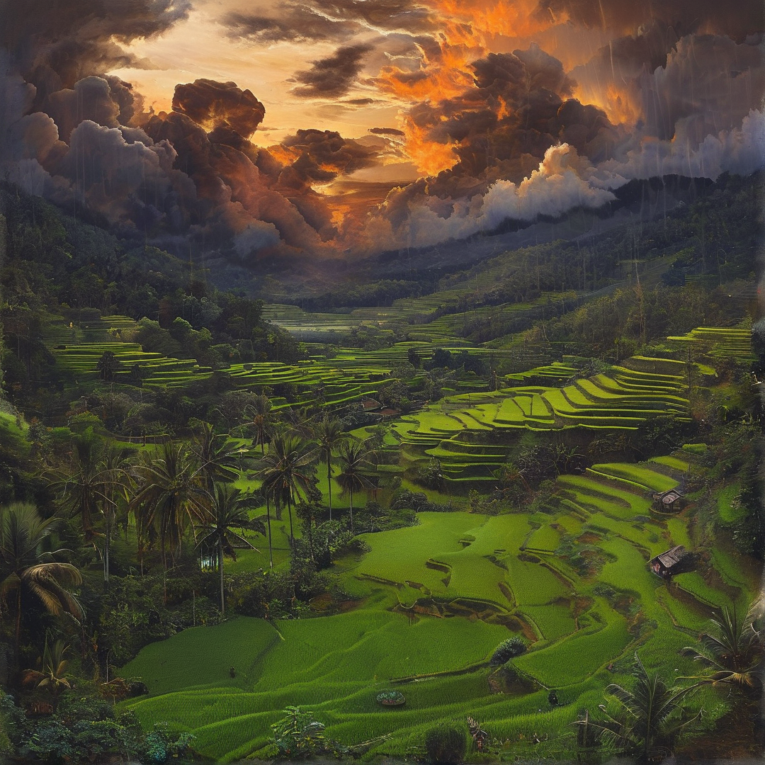 Sunset Over Rice Terraces