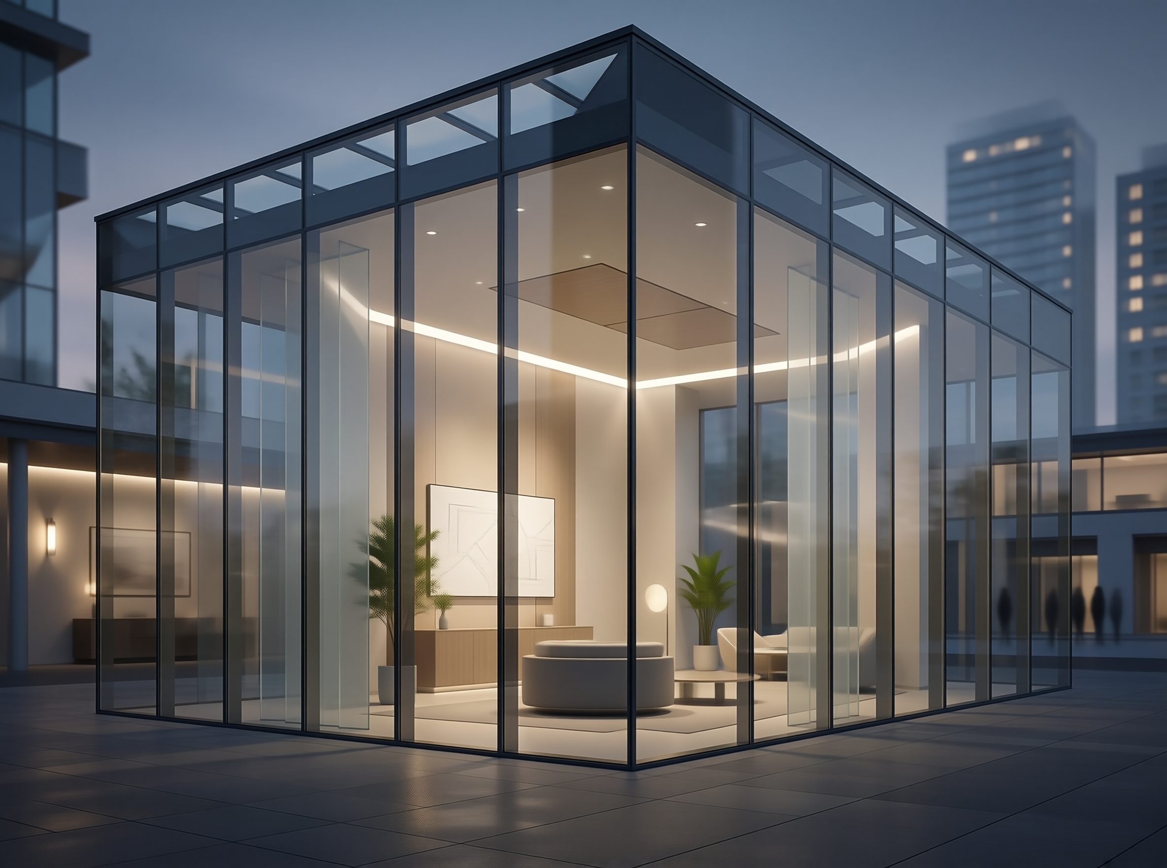 Modern Glass Pavilion at Dusk