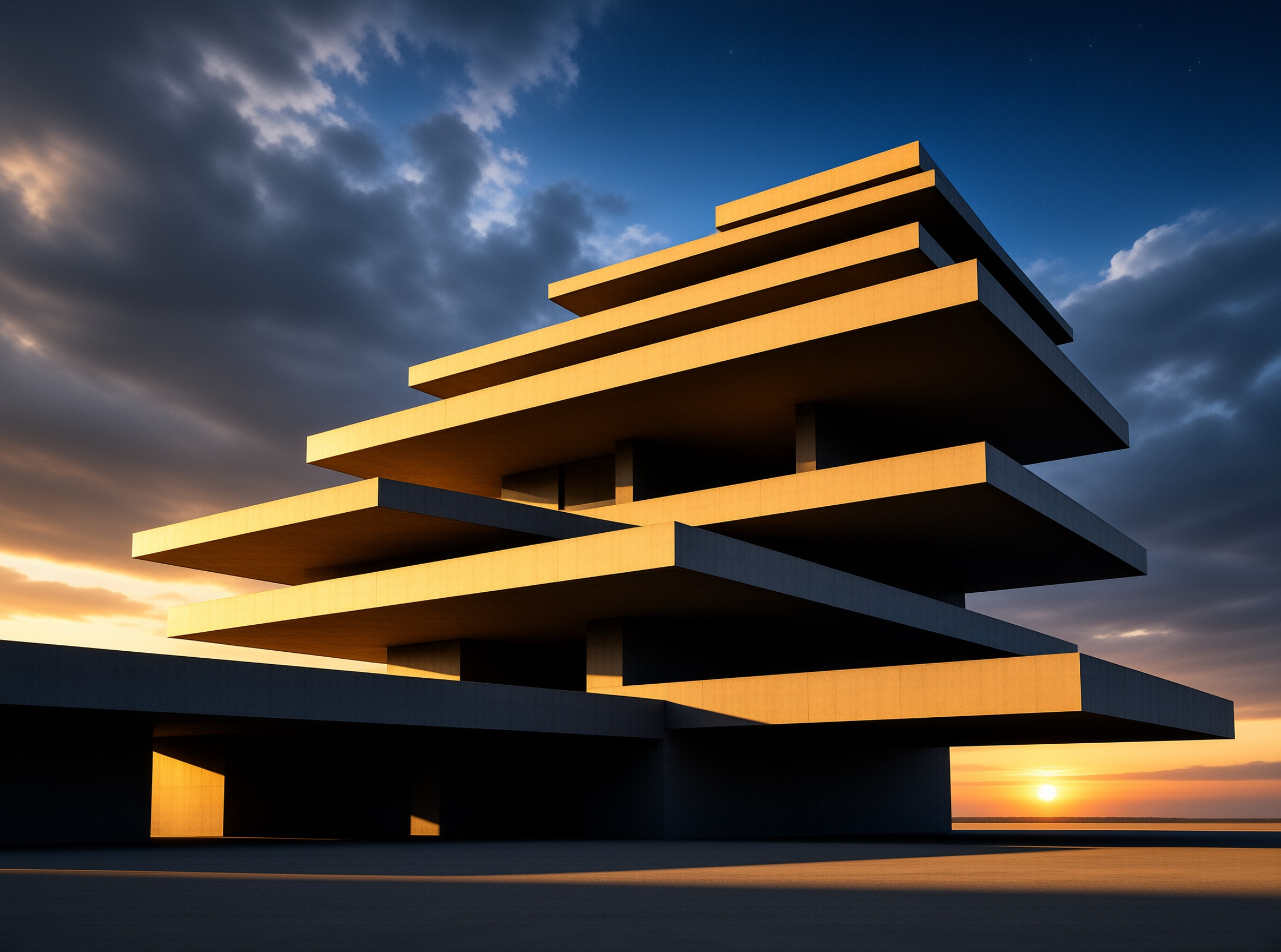 Cantilevered Pavilion in Desert Sunset