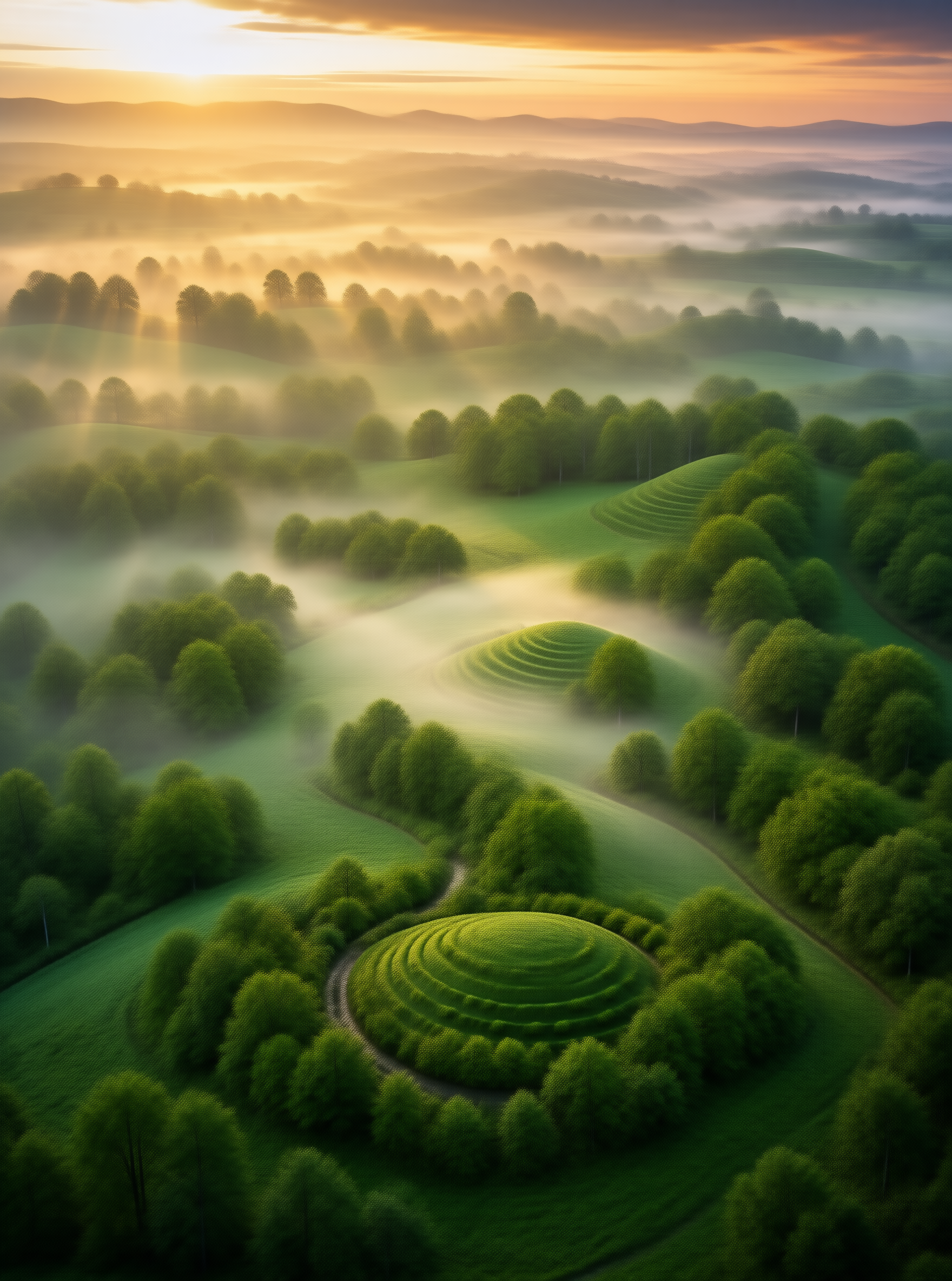 Sunrise Misty-Hills Landscape