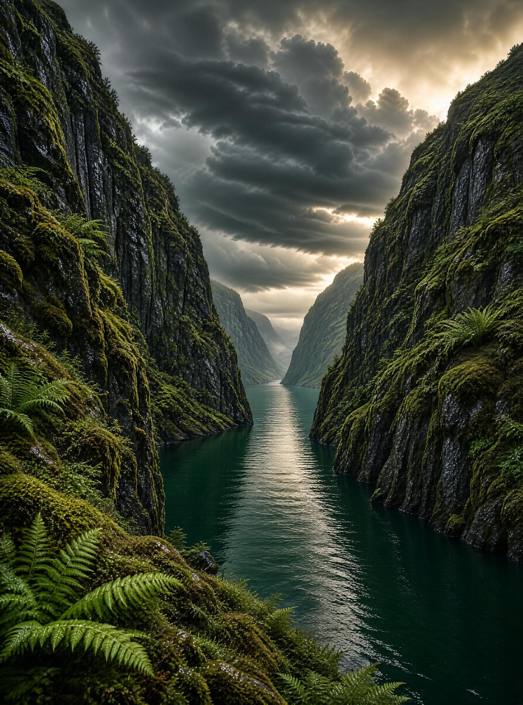 Moss-Covered Fjord Cliffs