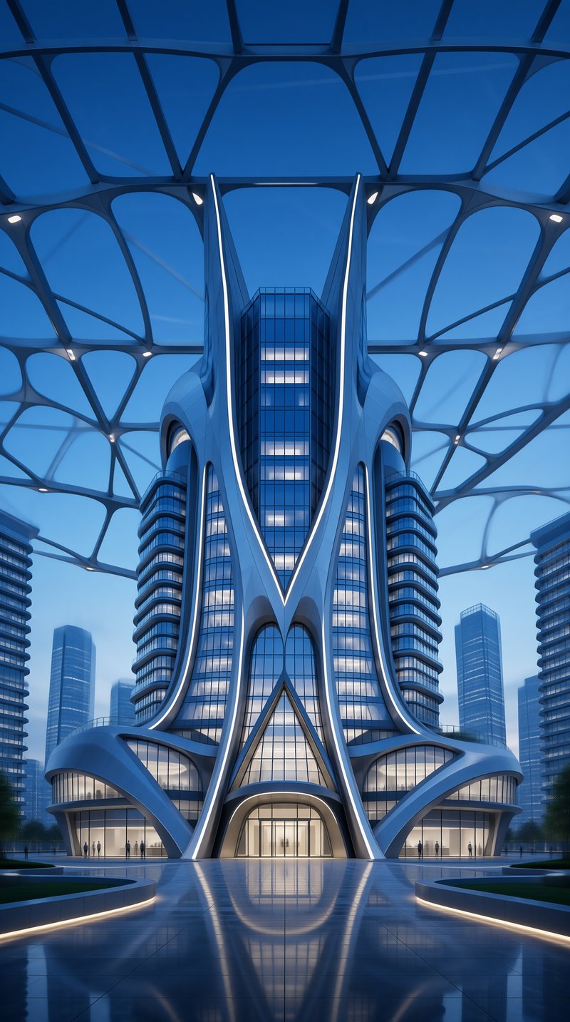 Futuristic Skyscraper with Organic Framework