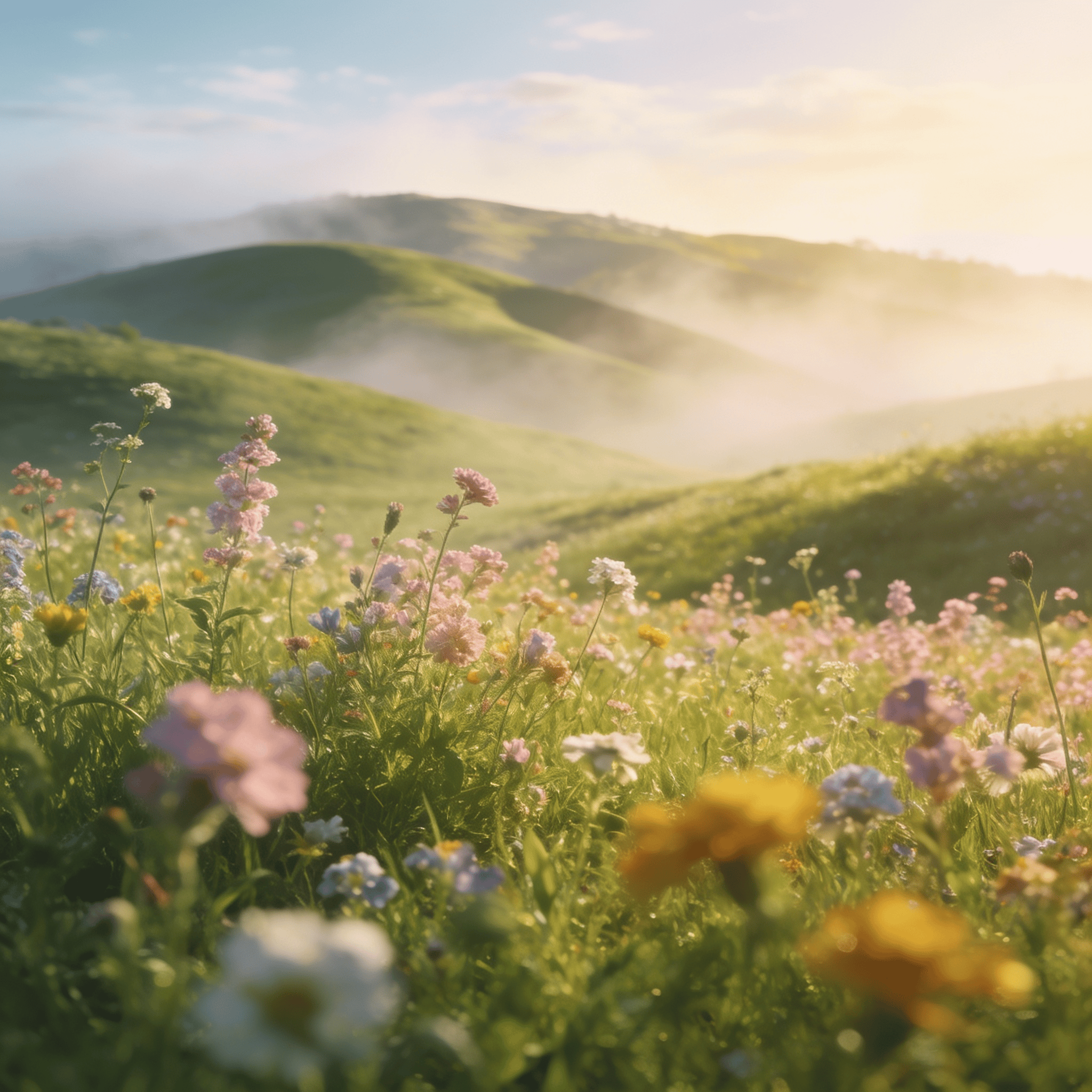 Fresh Green Spring Grass and Blooms