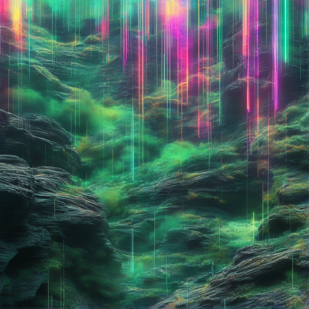 Neon Rainfall on Cliffs