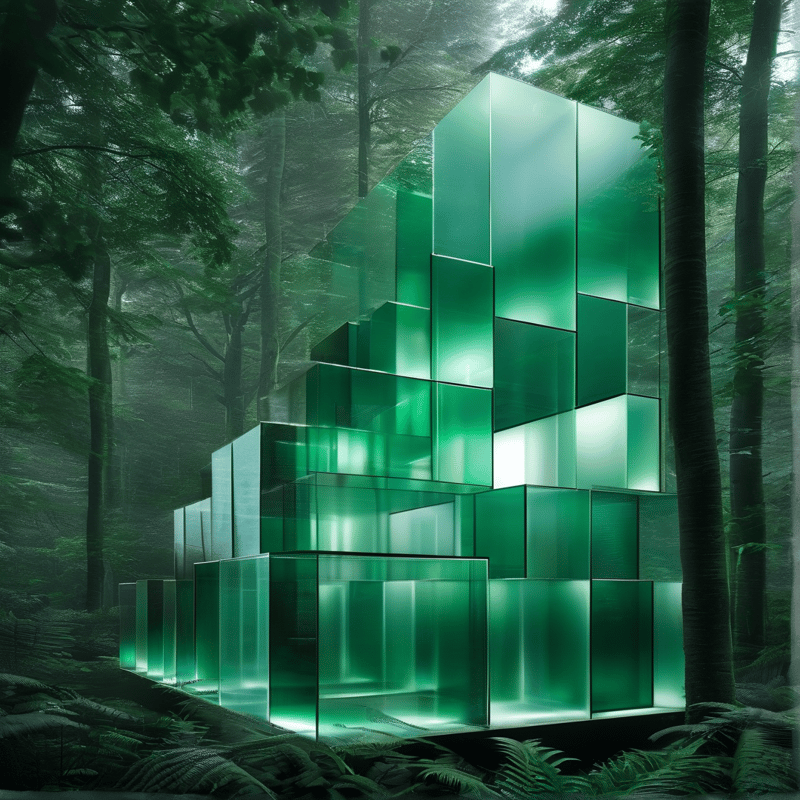 Glowing Green Cubes in Forest