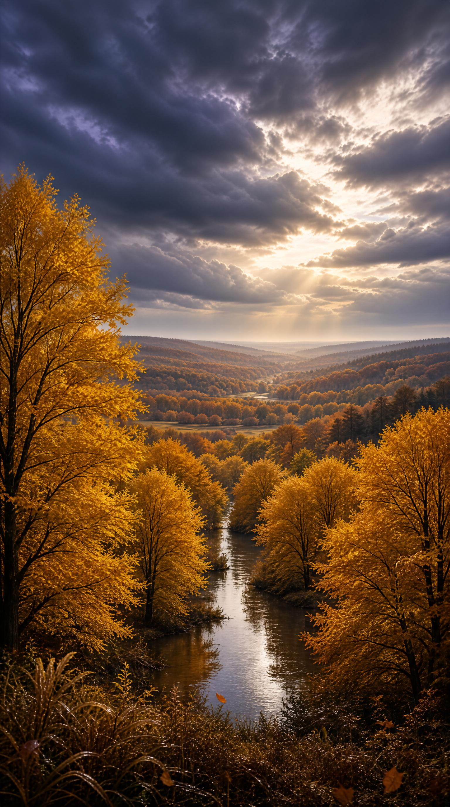 Golden Autumn River Landscape