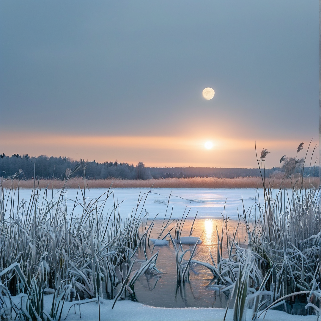 Winter Lake at Sunset