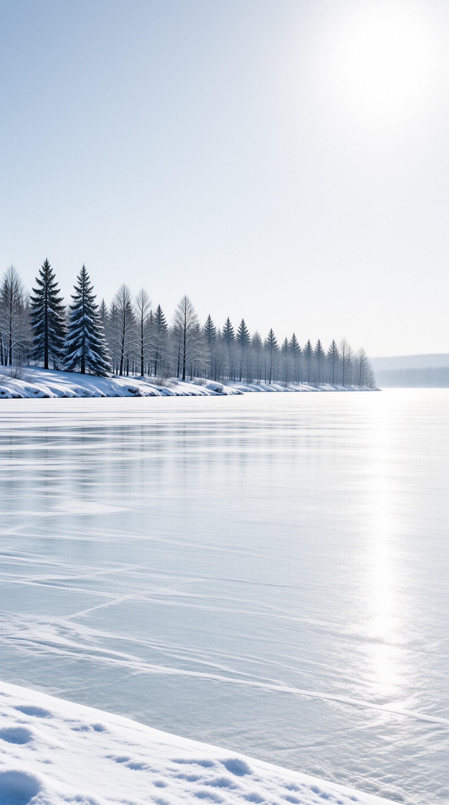Sunlit Frozen Lake Landscape