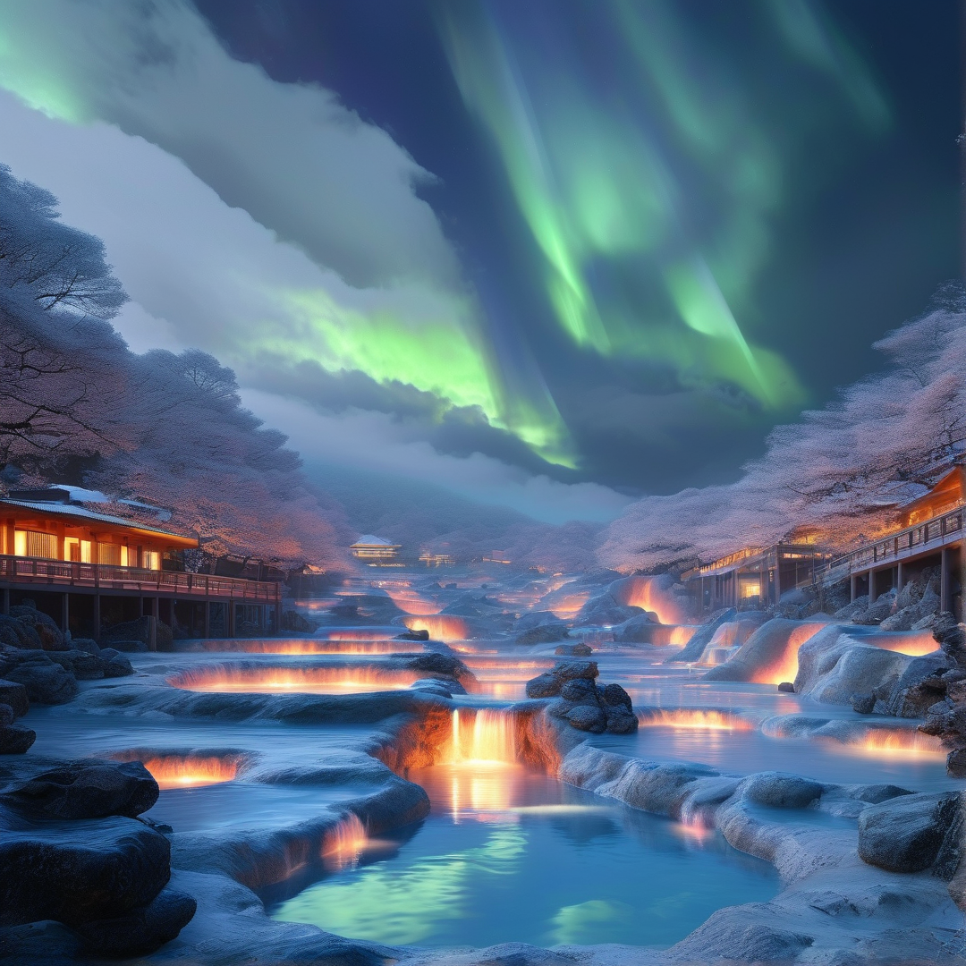 Aurora Over Illuminated Steps