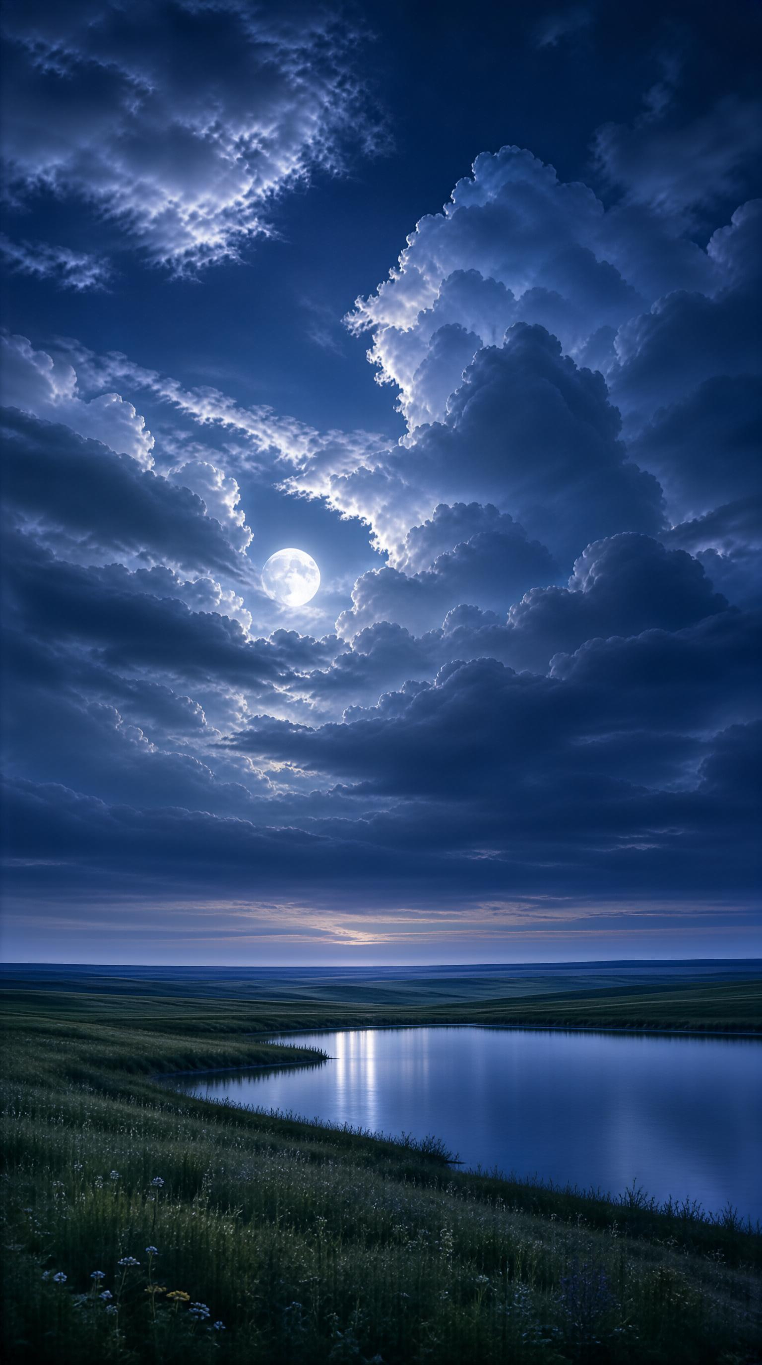 Moonlit Night Over a Lake
