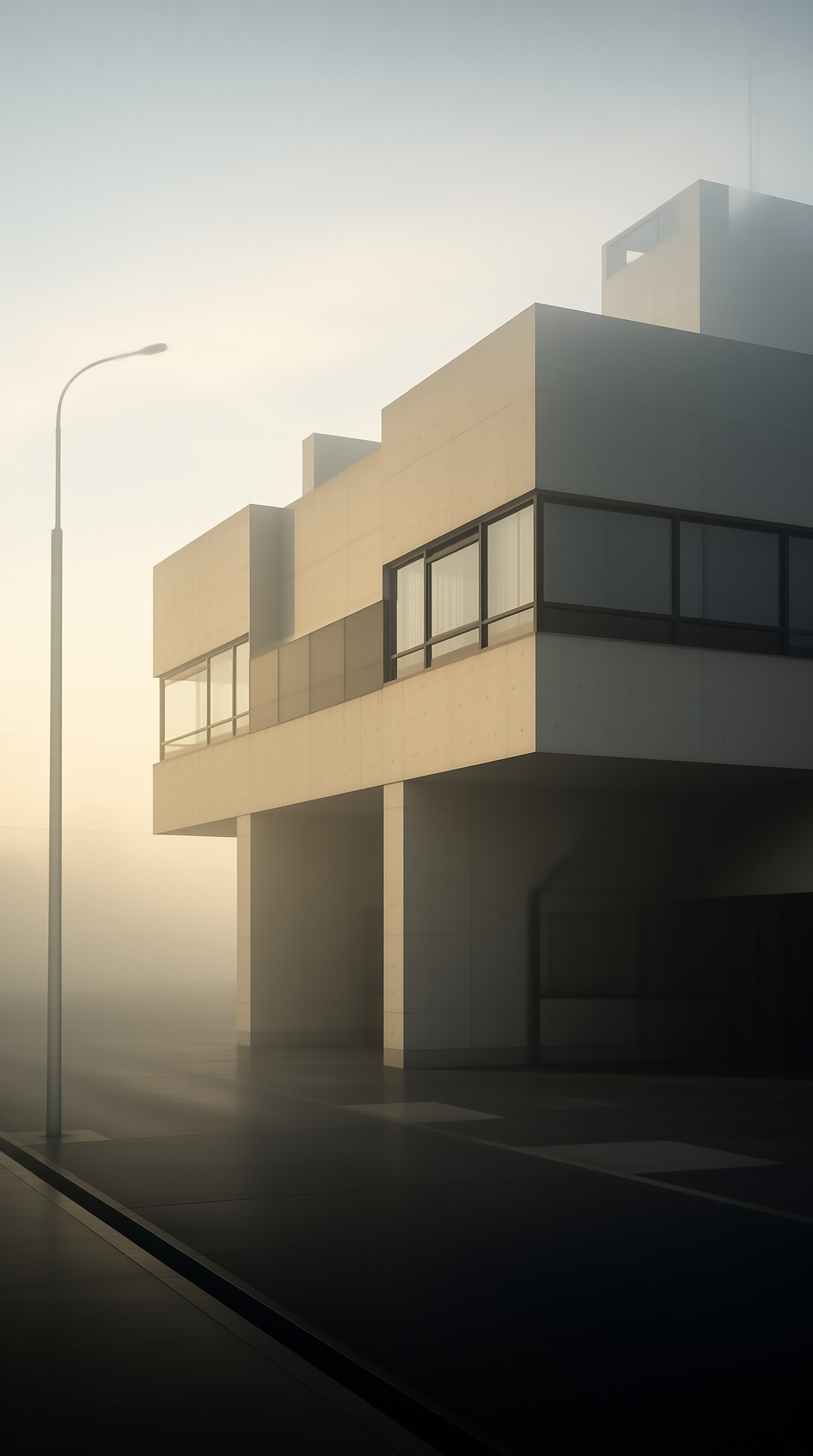 Modern Building in Fog