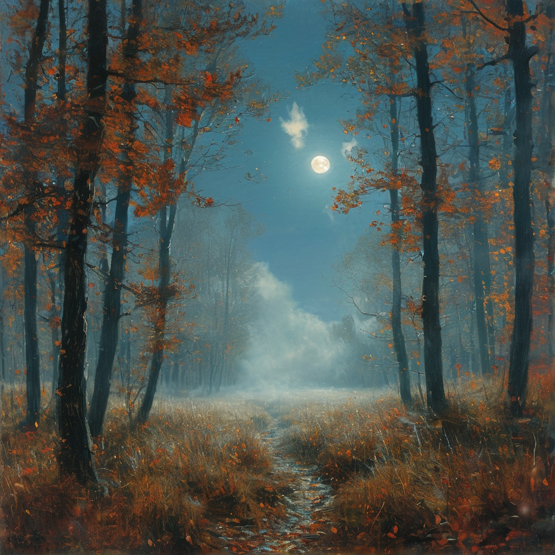 Moonlit Autumn Forest Path