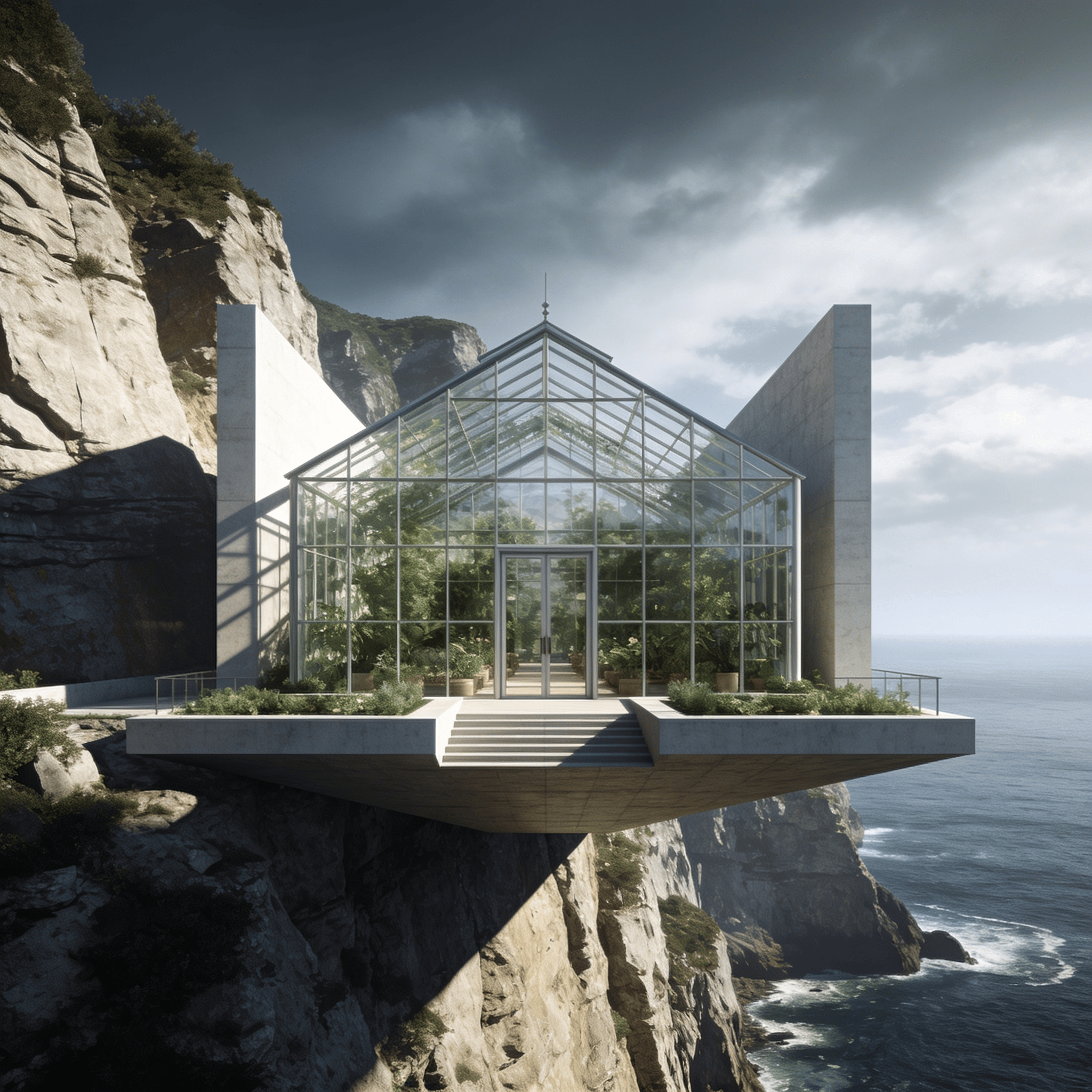 Greenhouse with Floating Cantilever — Coastal Cliff