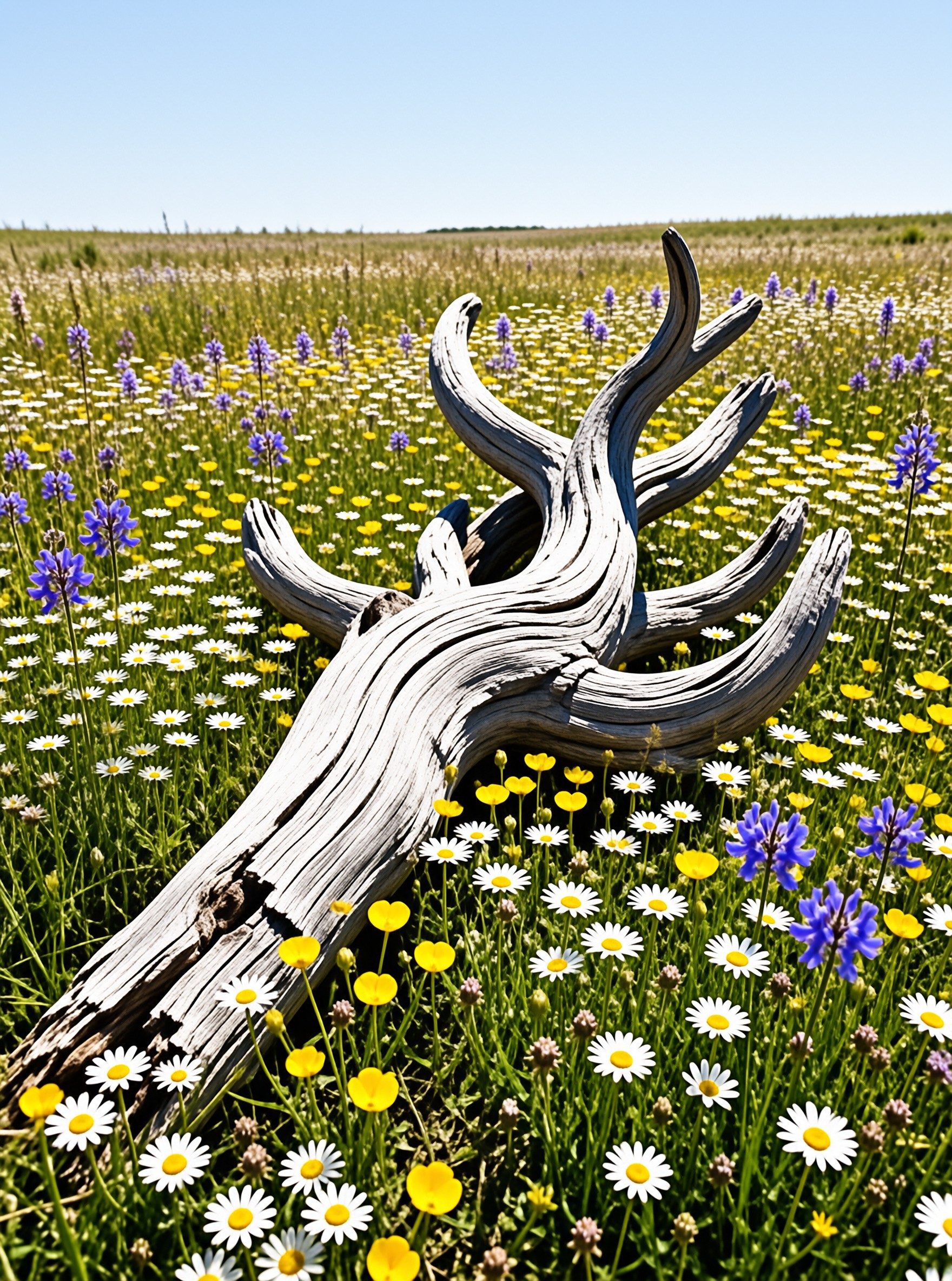 Driftwood in Wildflower Field