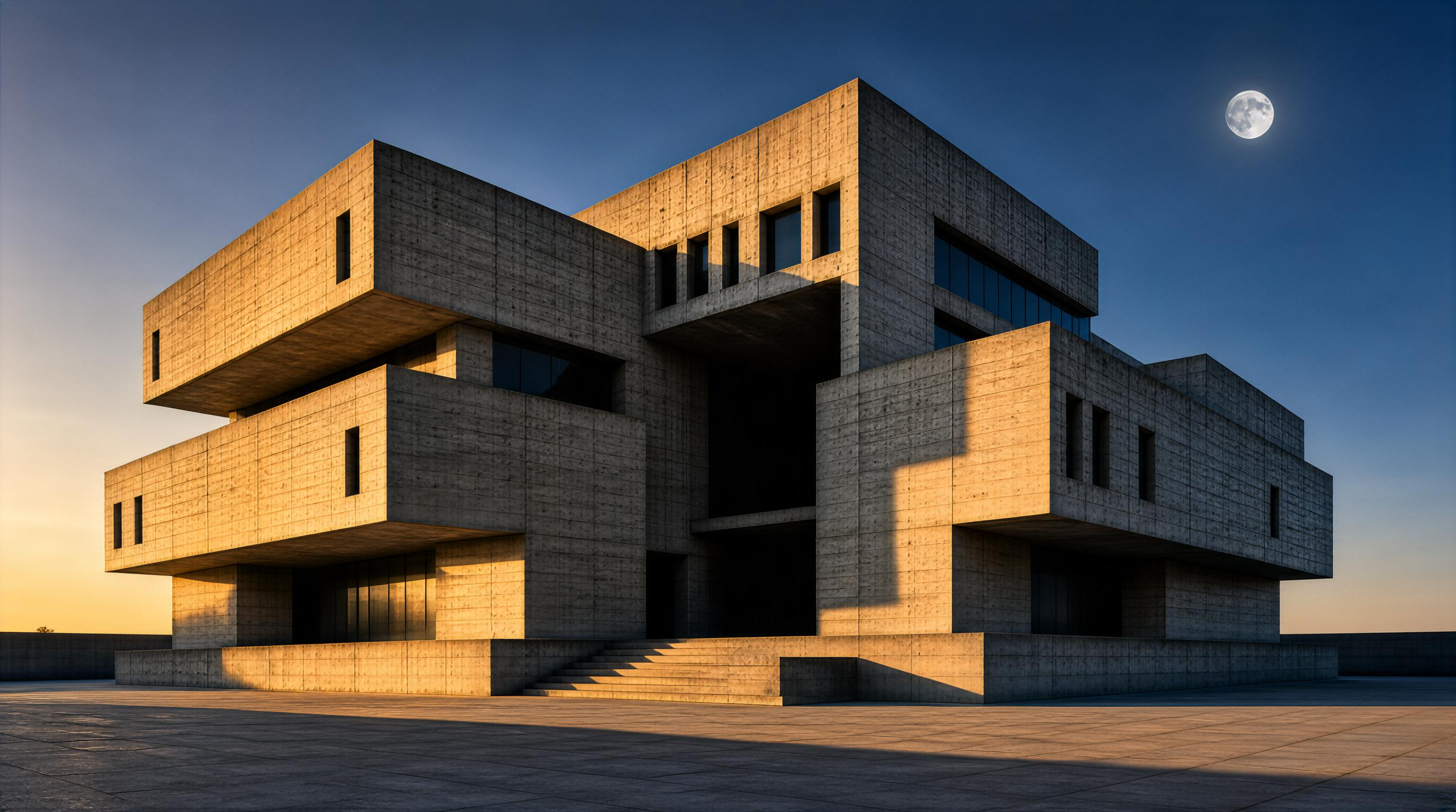 Brutalist Structure at Dusk