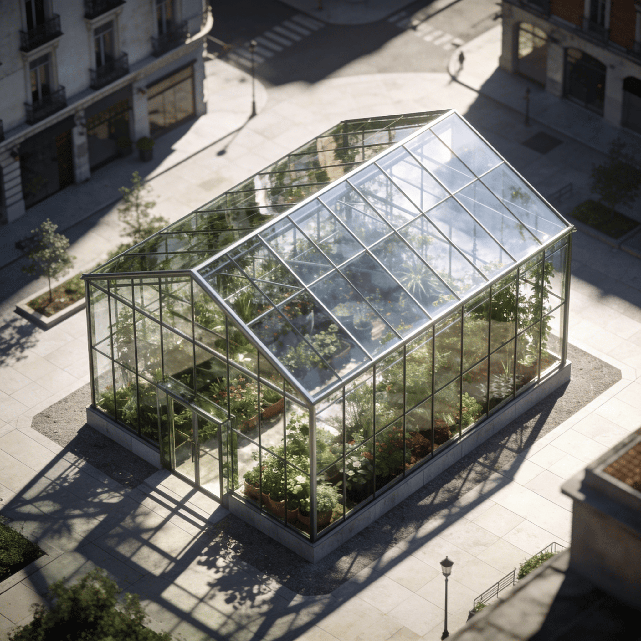 Greenhouse with Glass Curtain Wall — Urban Plaza